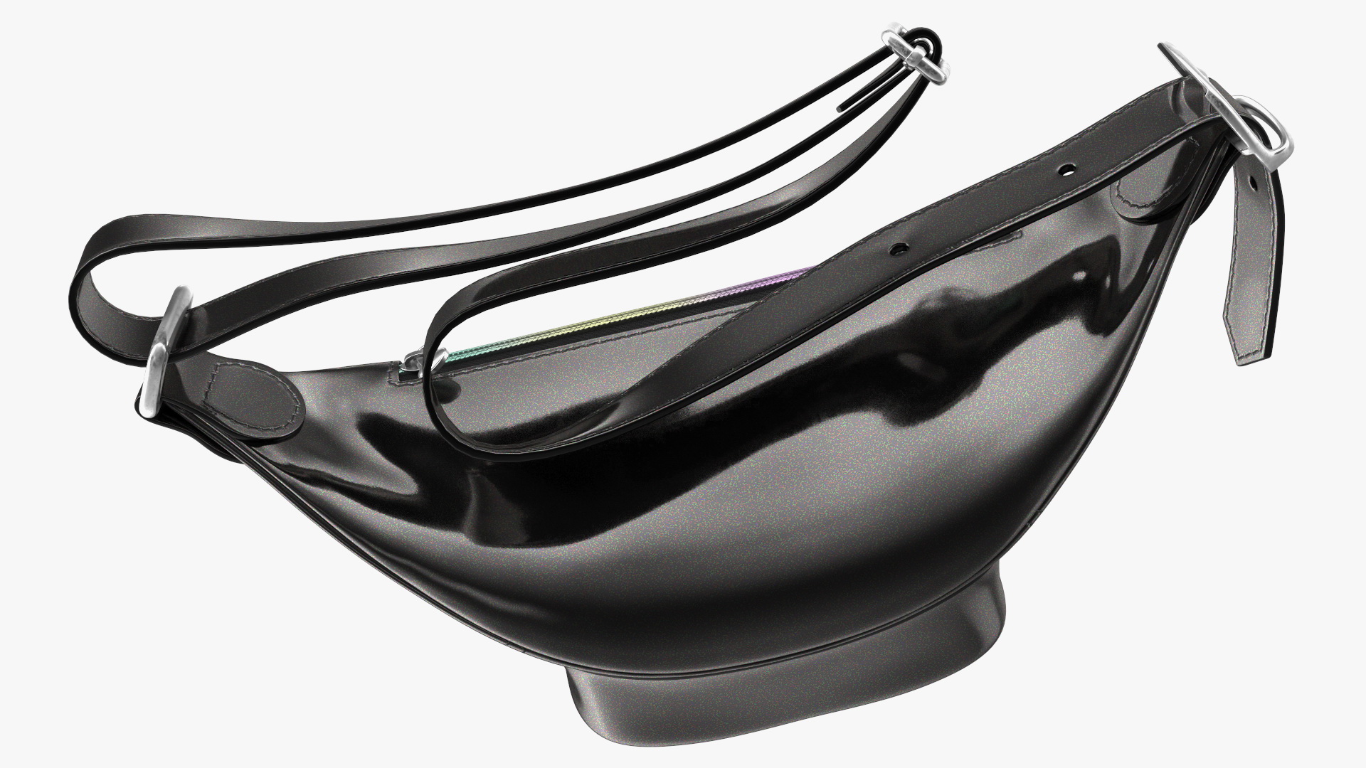 3D model Varnished Black Leather Waist Bag Folded