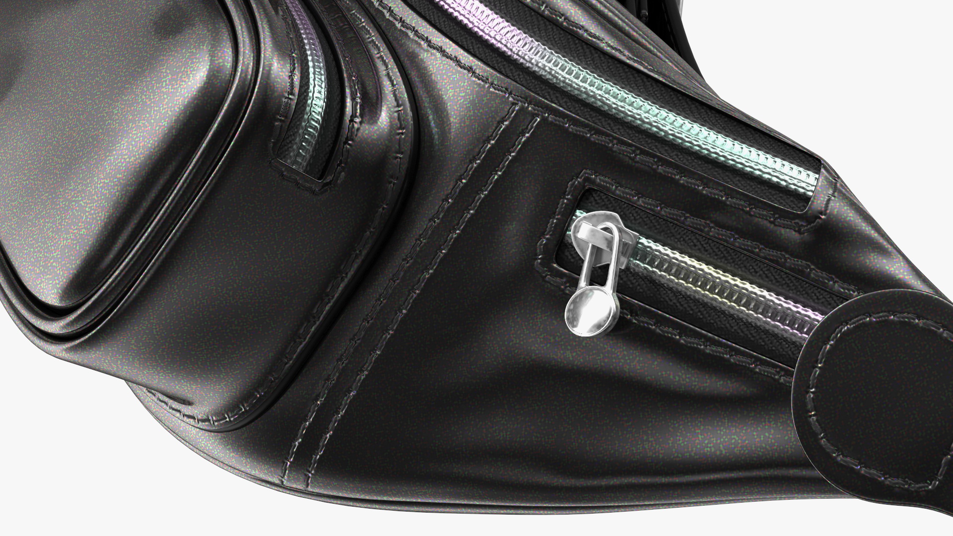 3D model Varnished Black Leather Waist Bag Folded