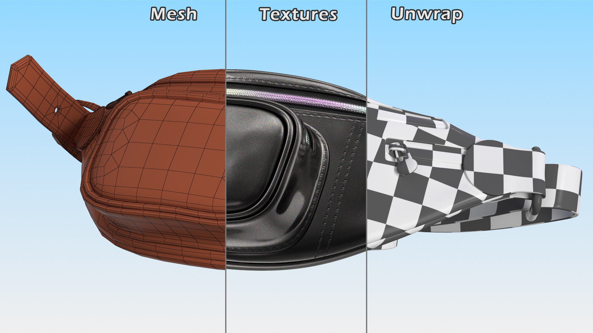 3D model Varnished Black Leather Waist Bag Folded