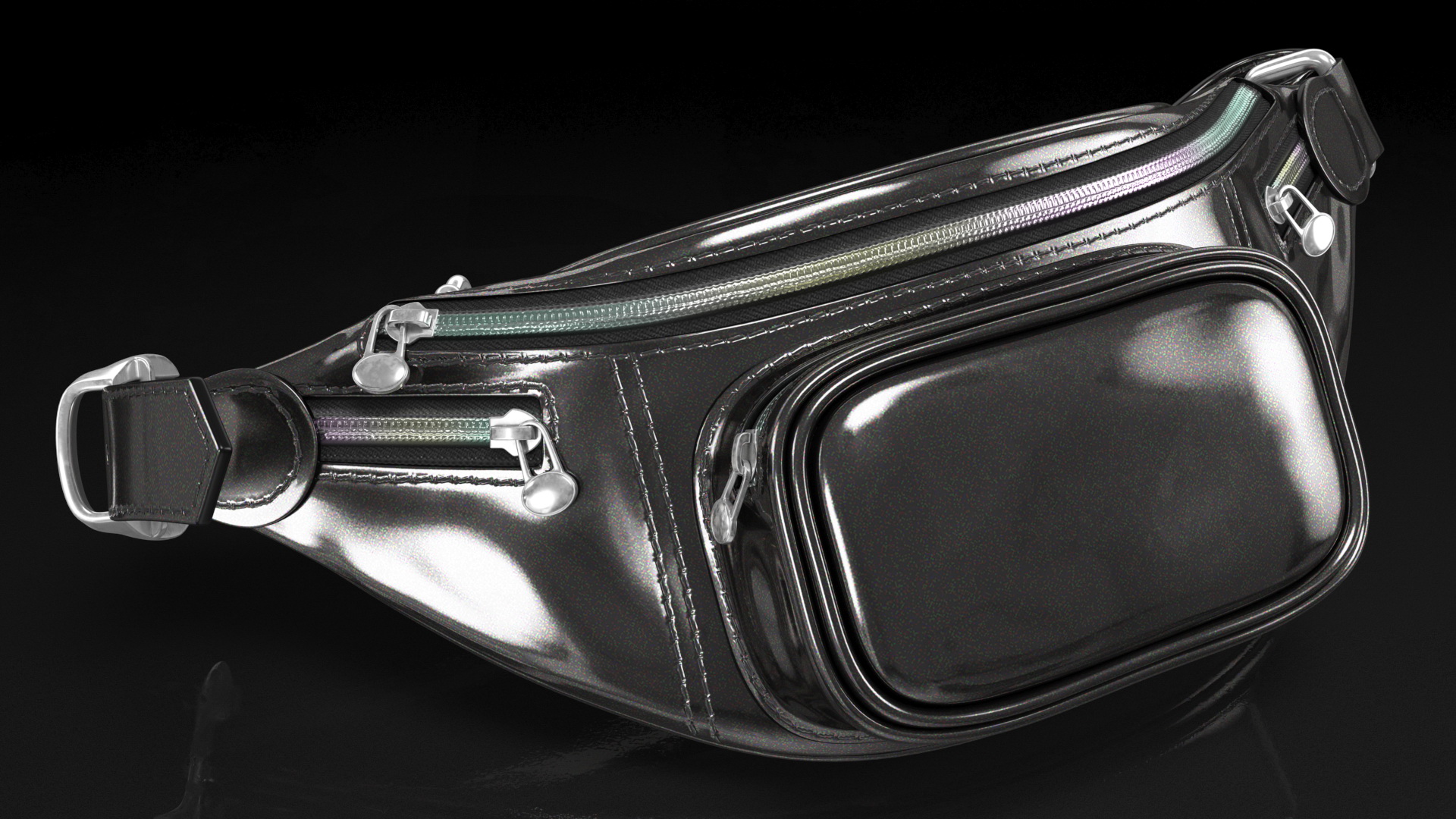 3D model Varnished Black Leather Waist Bag Folded