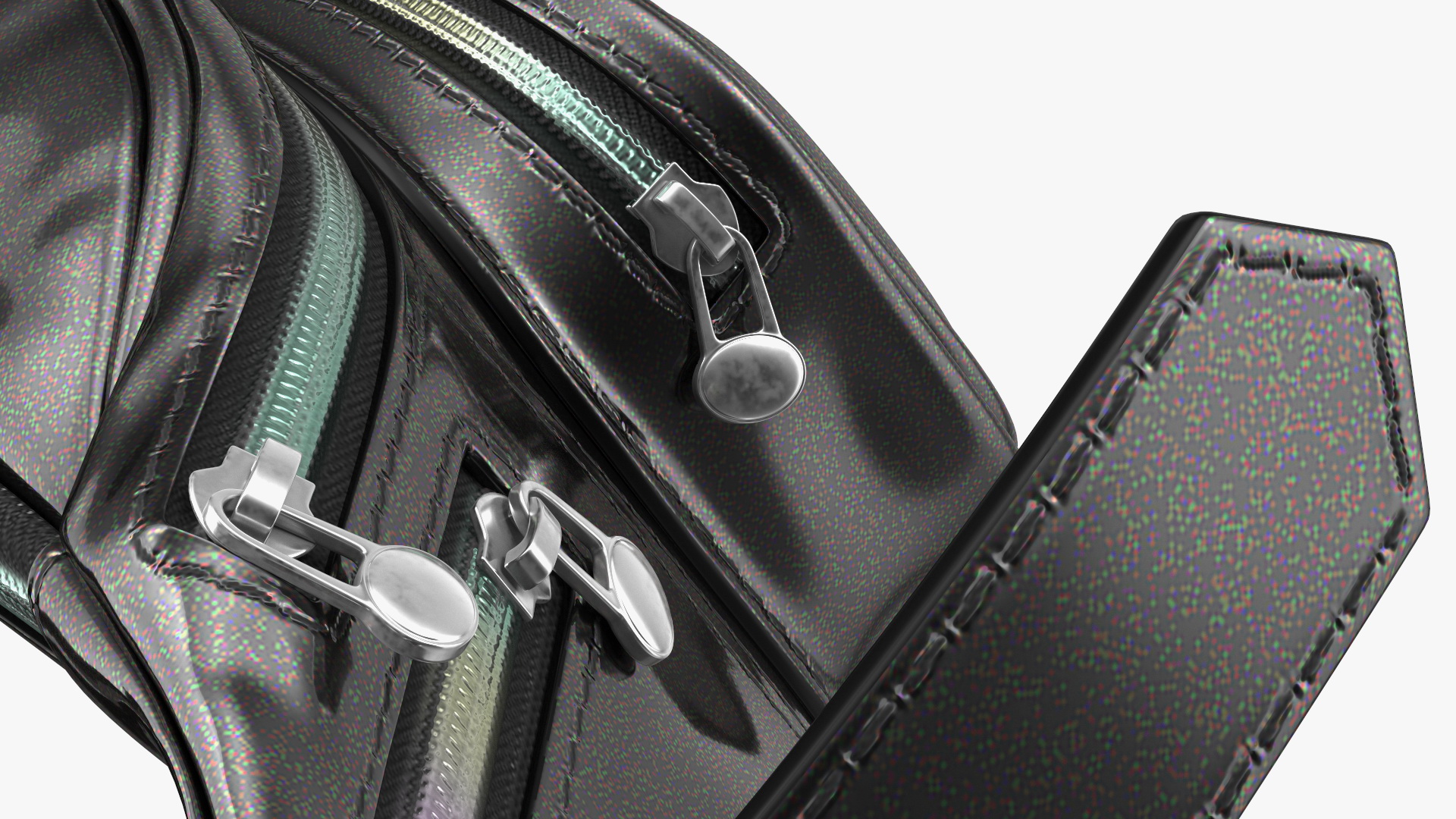3D model Varnished Black Leather Waist Bag Folded