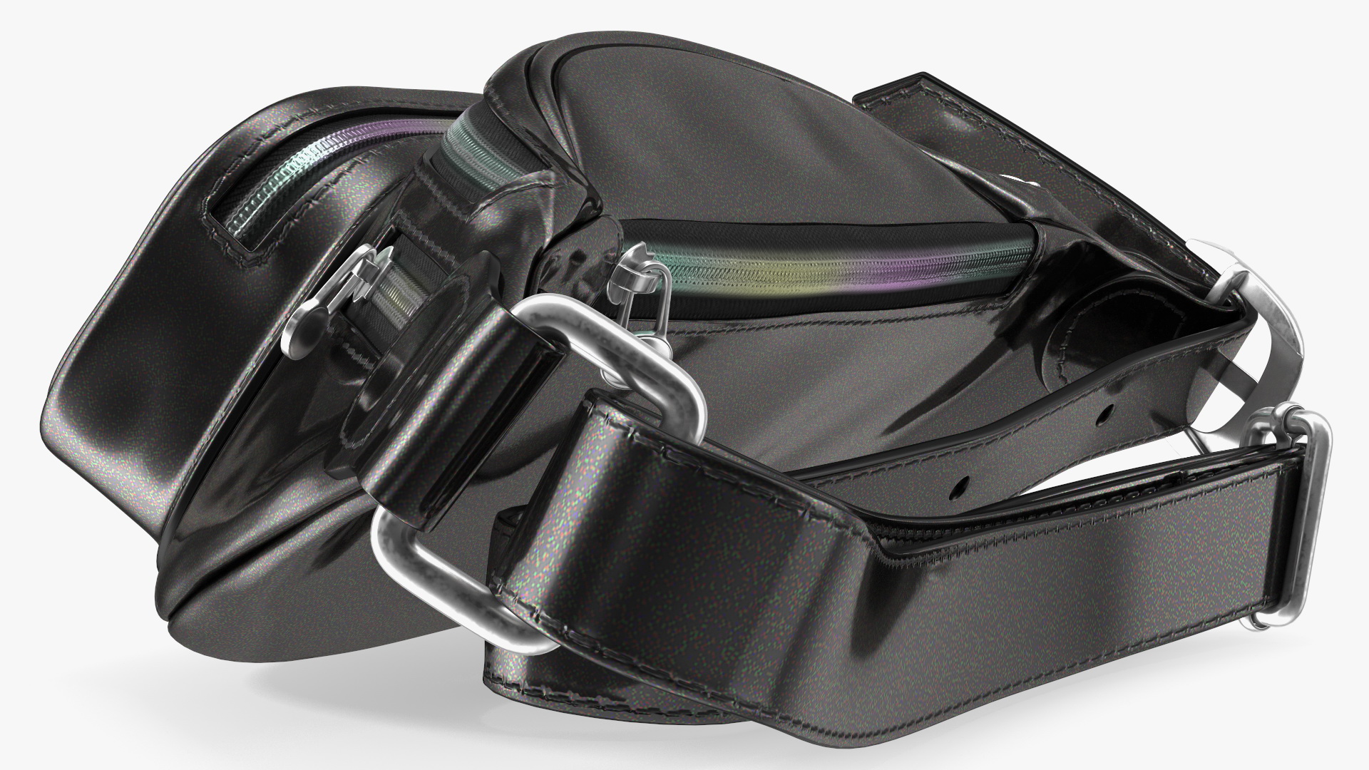 3D model Varnished Black Leather Waist Bag Folded