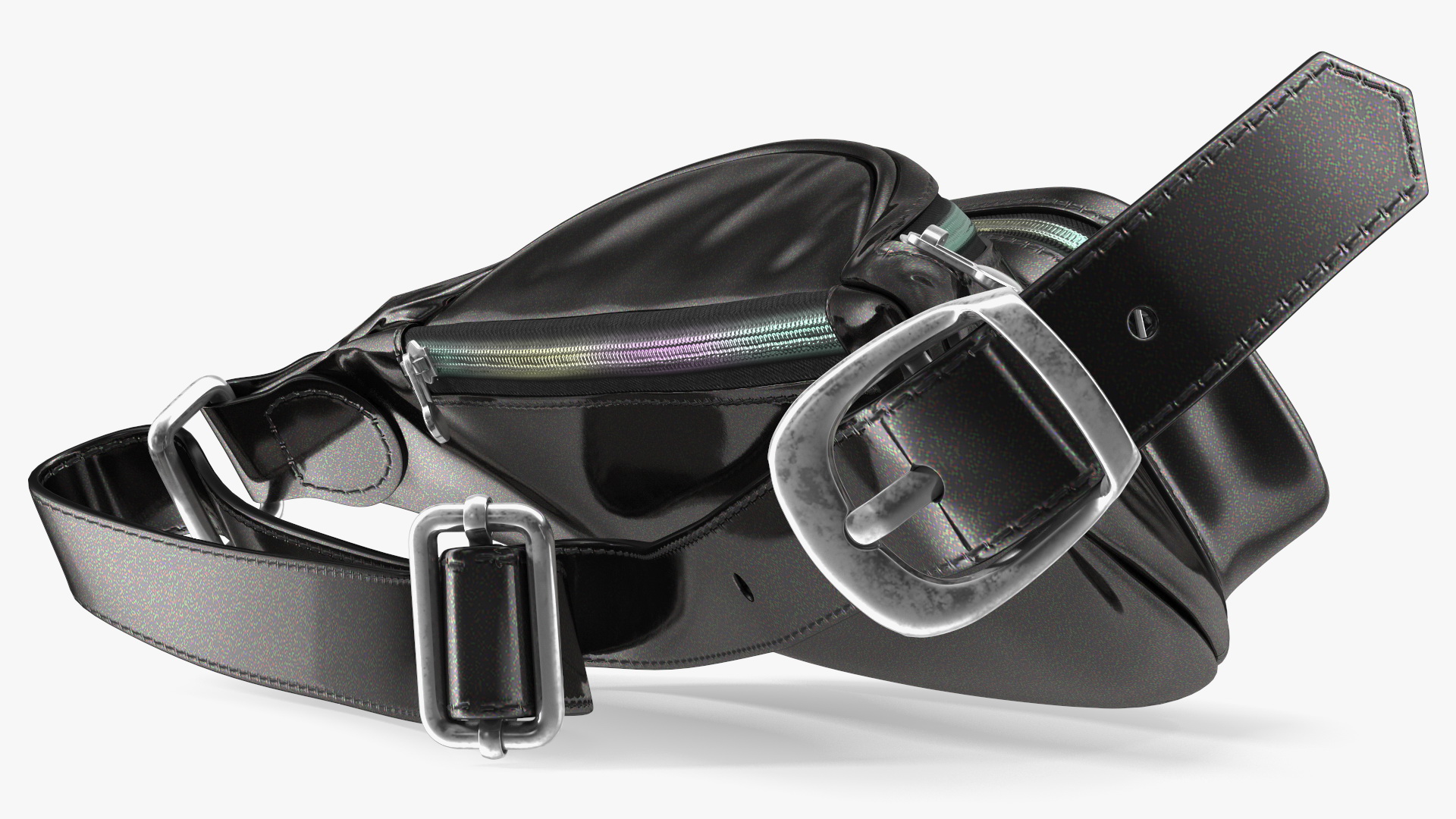 3D model Varnished Black Leather Waist Bag Folded