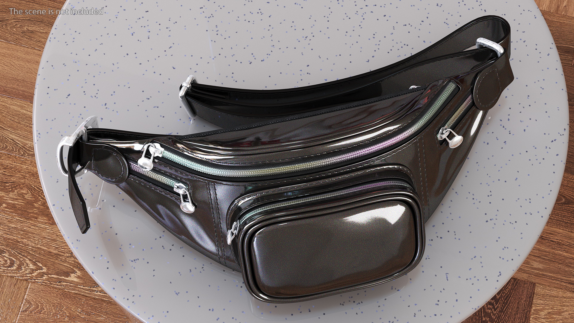 3D model Varnished Black Leather Waist Bag Folded