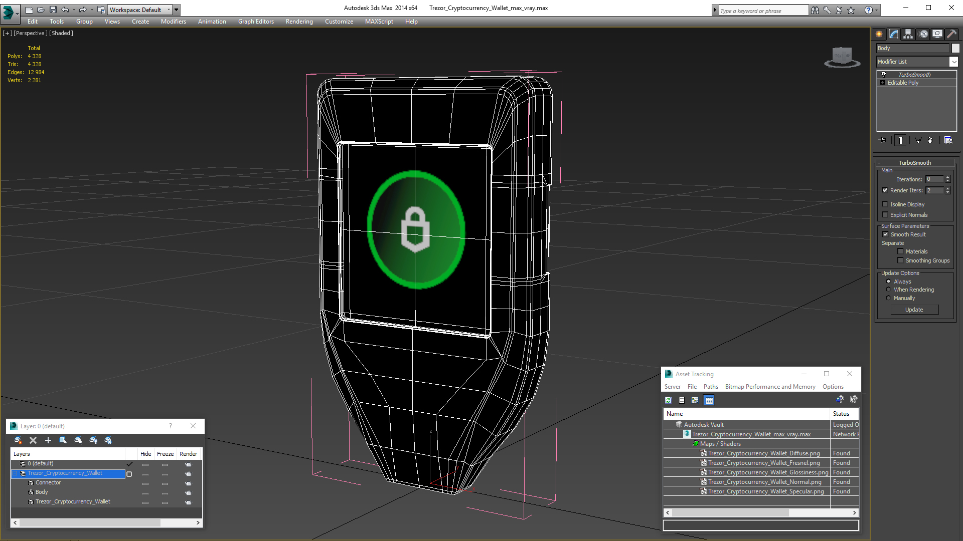 3D Trezor Cryptocurrency Wallet model