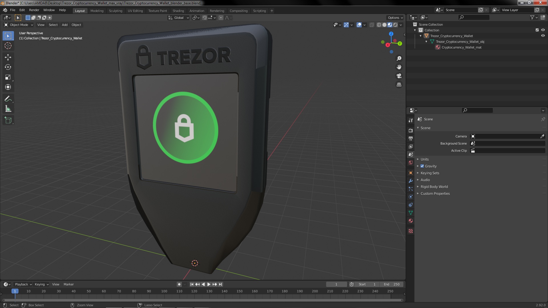 3D Trezor Cryptocurrency Wallet model