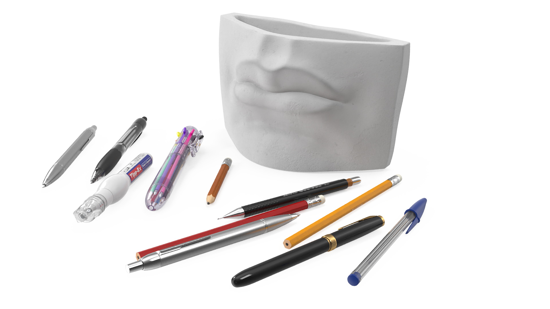 3D Michelangelo David lips decor Gypsum with Pens