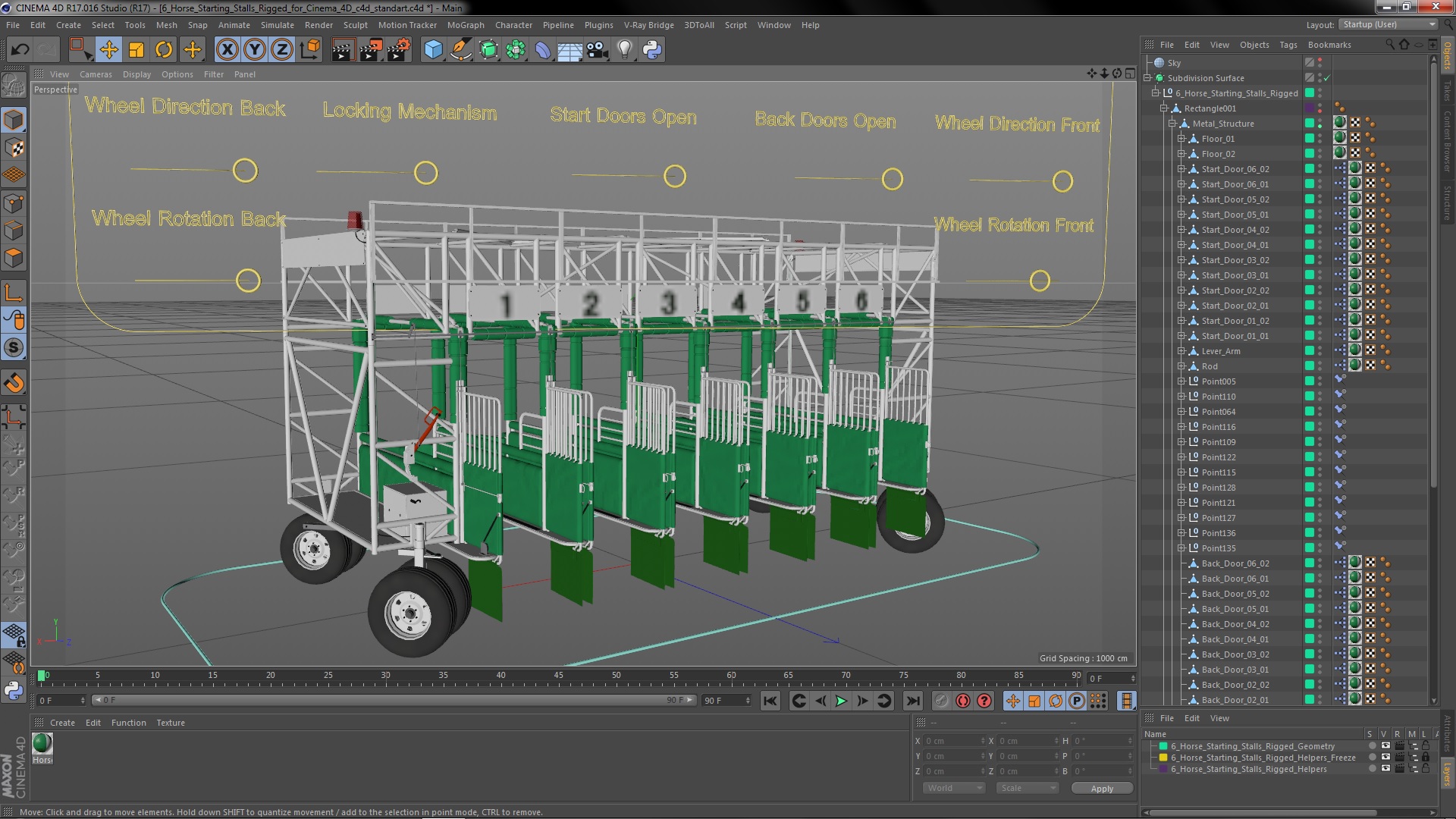 6 Horse Starting Stalls Rigged for Cinema 4D 3D model
