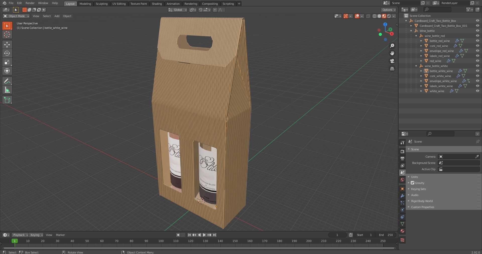 3D model Cardboard Craft Two Bottle Box