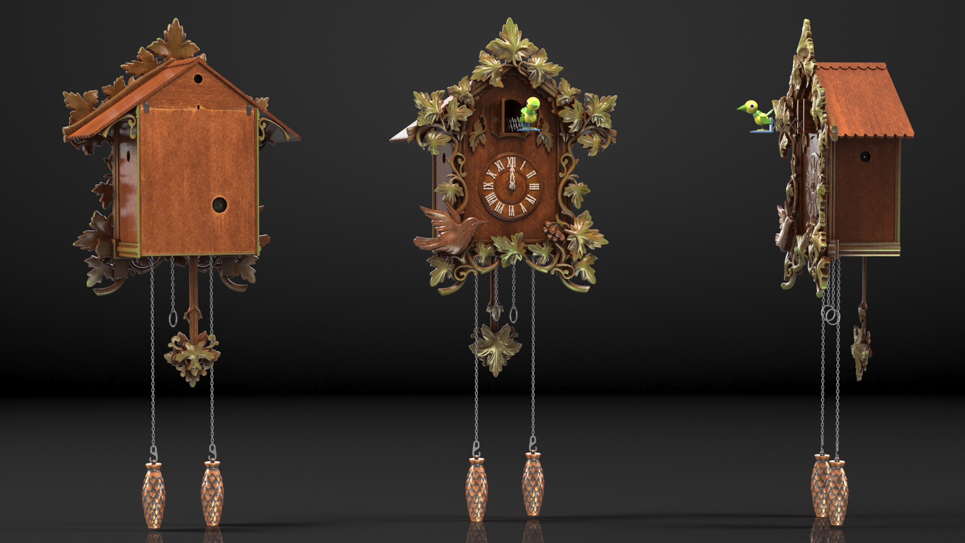 Colored Wooden Cuckoo Clock 3D