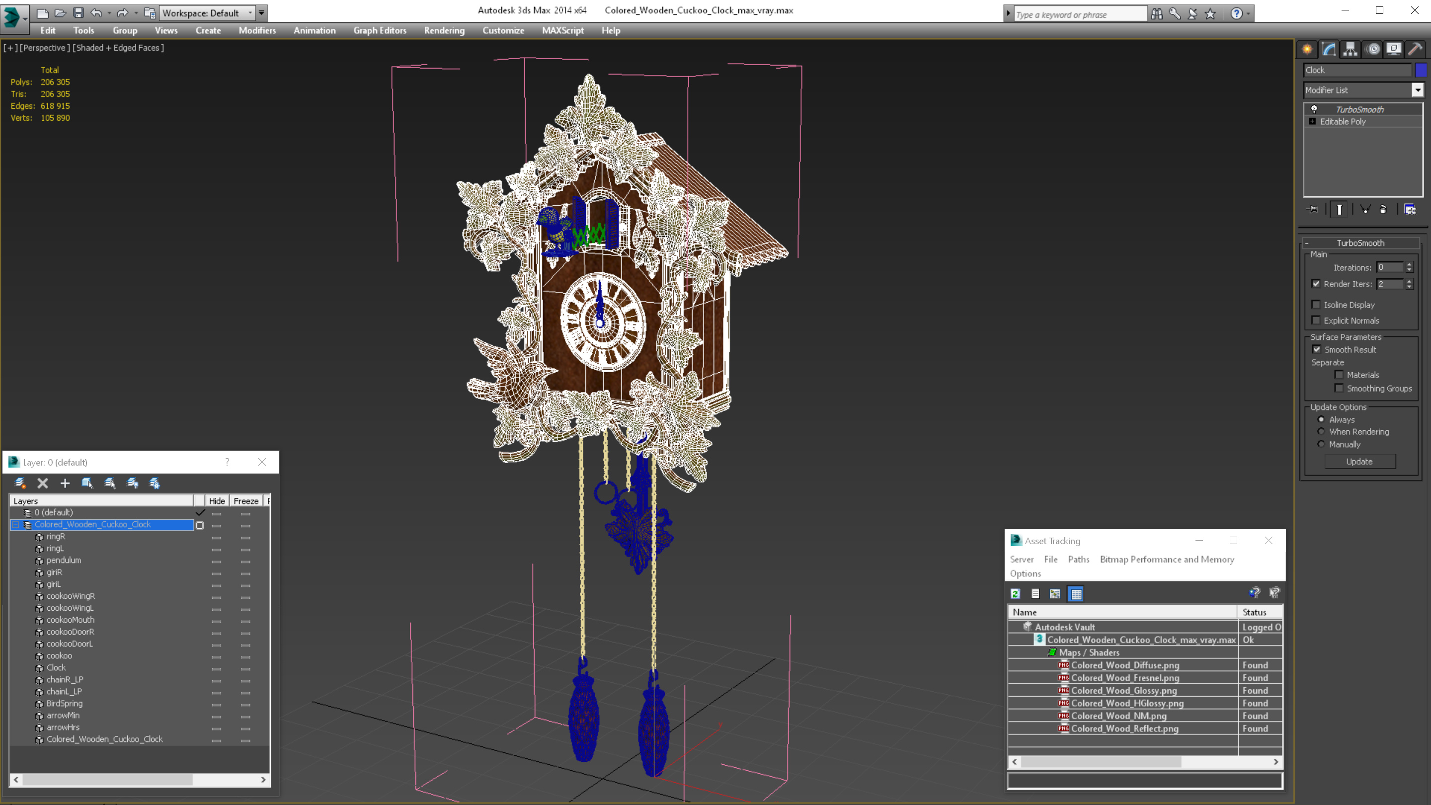 Colored Wooden Cuckoo Clock 3D
