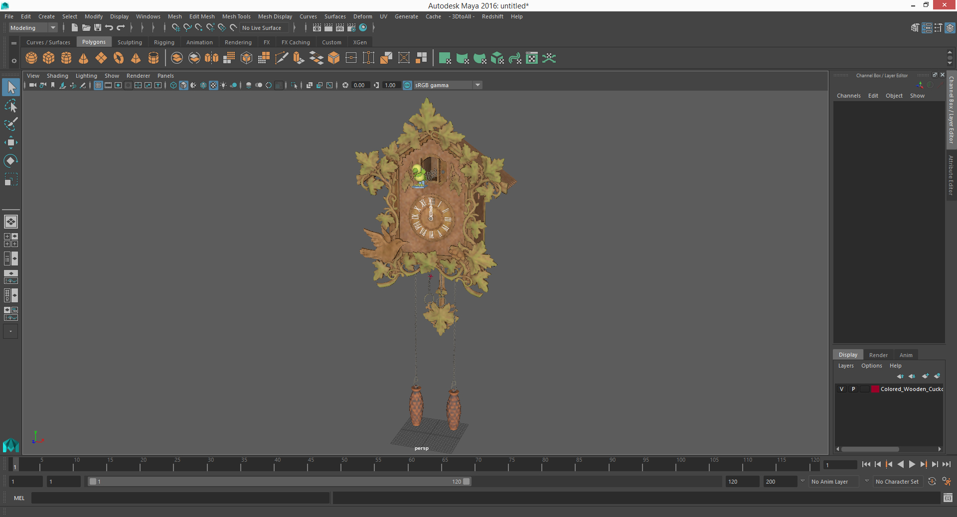 Colored Wooden Cuckoo Clock 3D