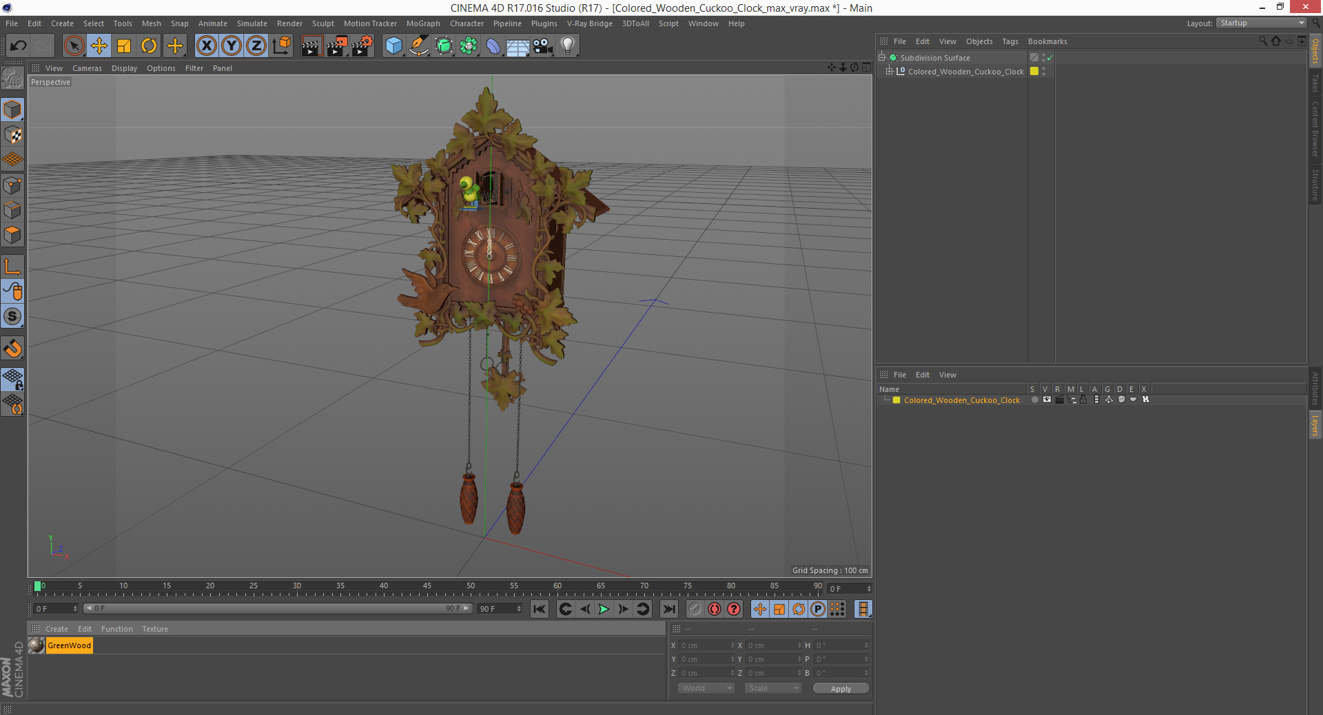 Colored Wooden Cuckoo Clock 3D