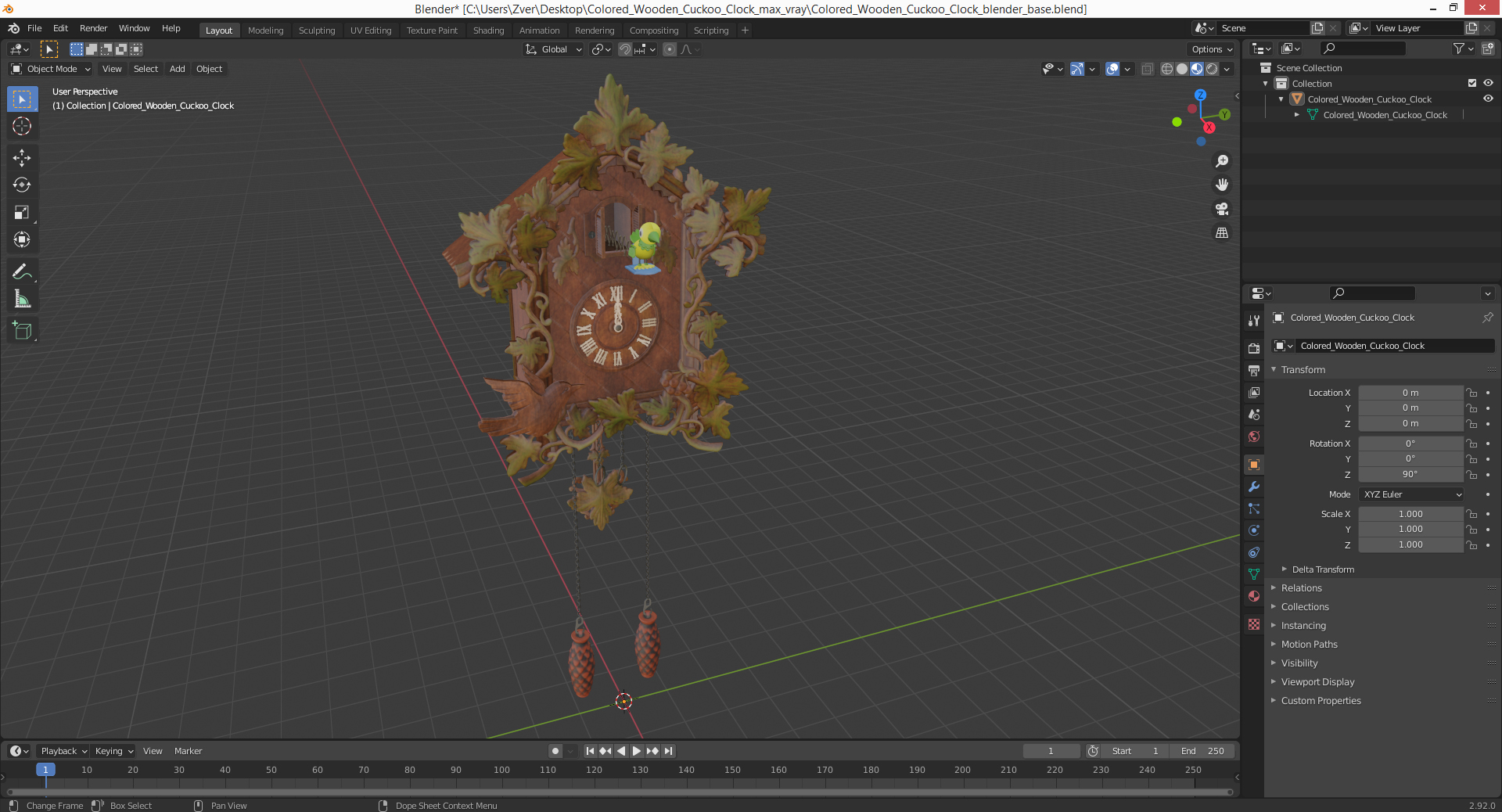 Colored Wooden Cuckoo Clock 3D