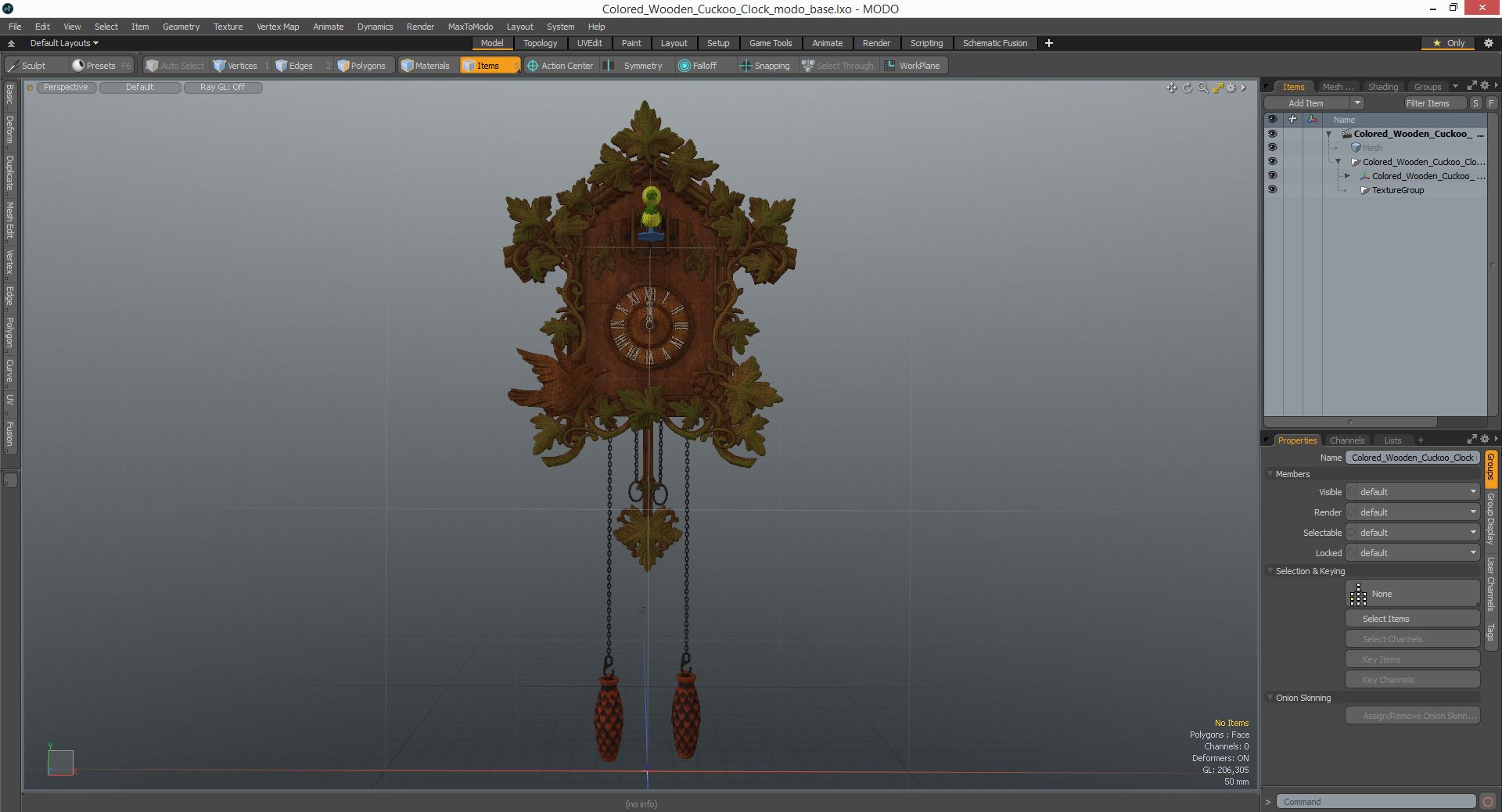 Colored Wooden Cuckoo Clock 3D