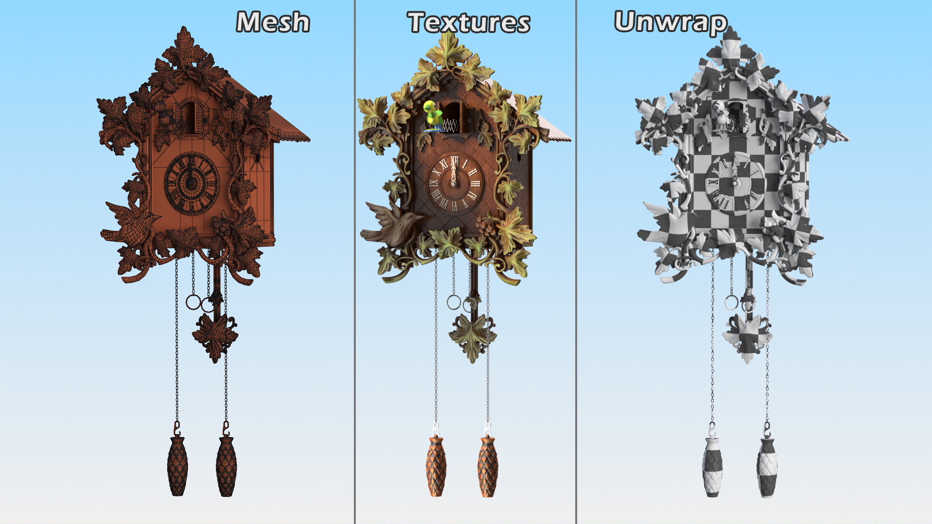 Colored Wooden Cuckoo Clock 3D