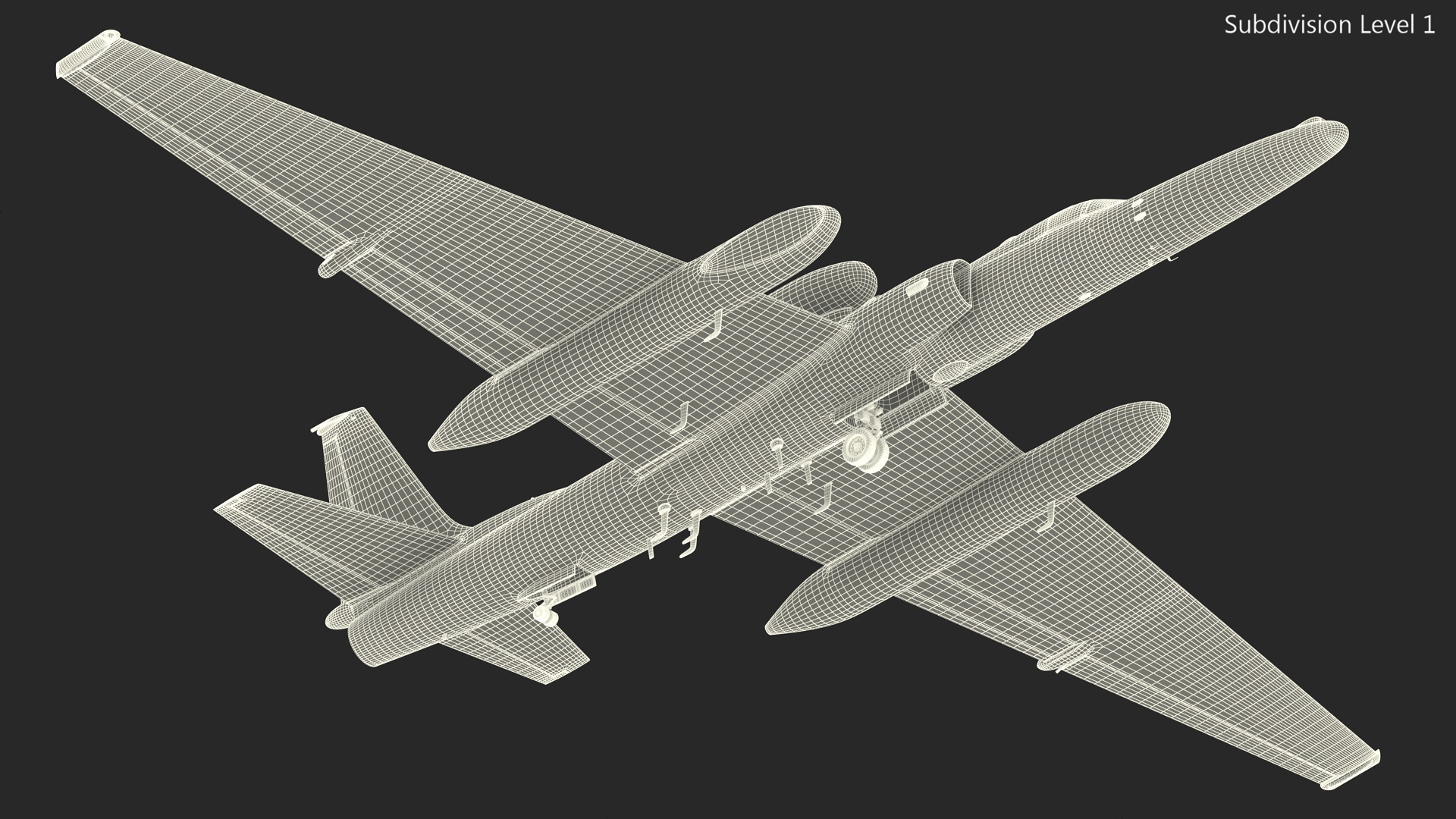 3D model Grey Reconnaissance Aircraft Simple Interior Rigged for Maya