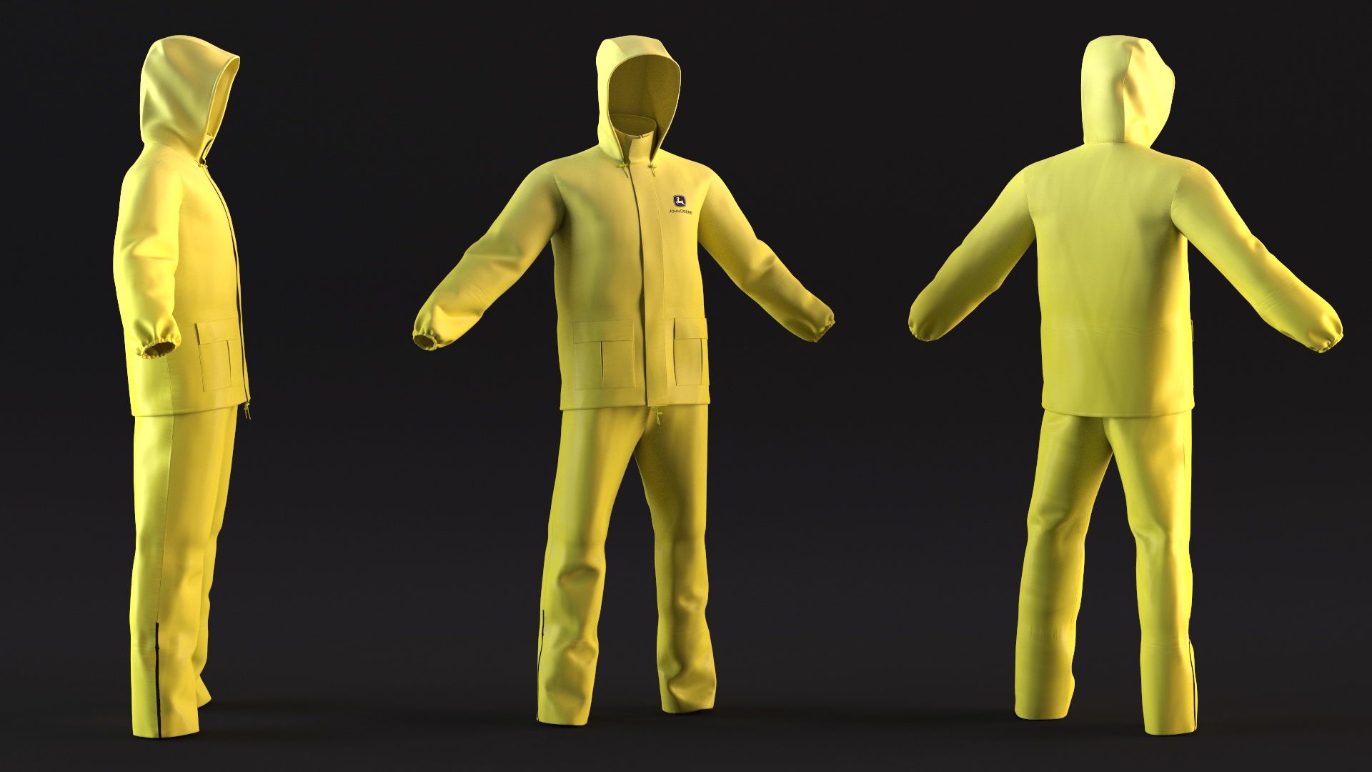 John Deere Unisex Yellow Rain Suit 3D model