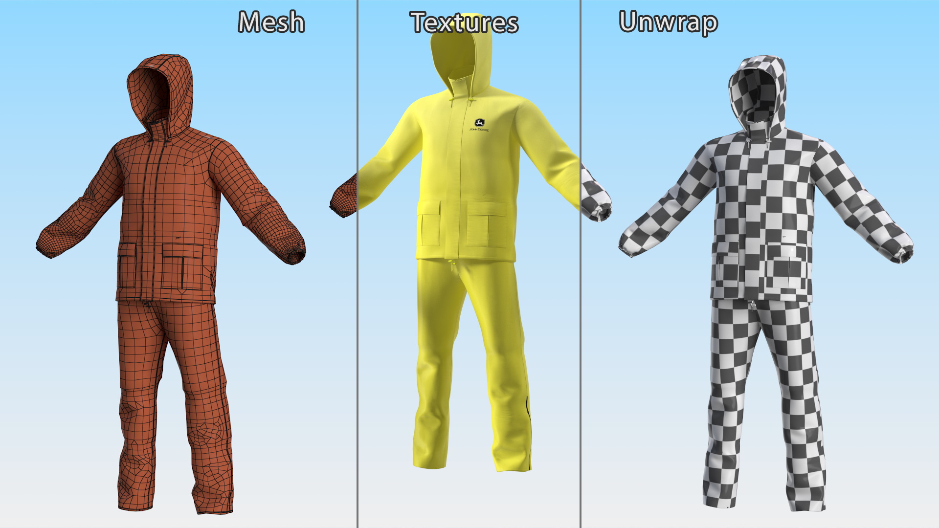 John Deere Unisex Yellow Rain Suit 3D model