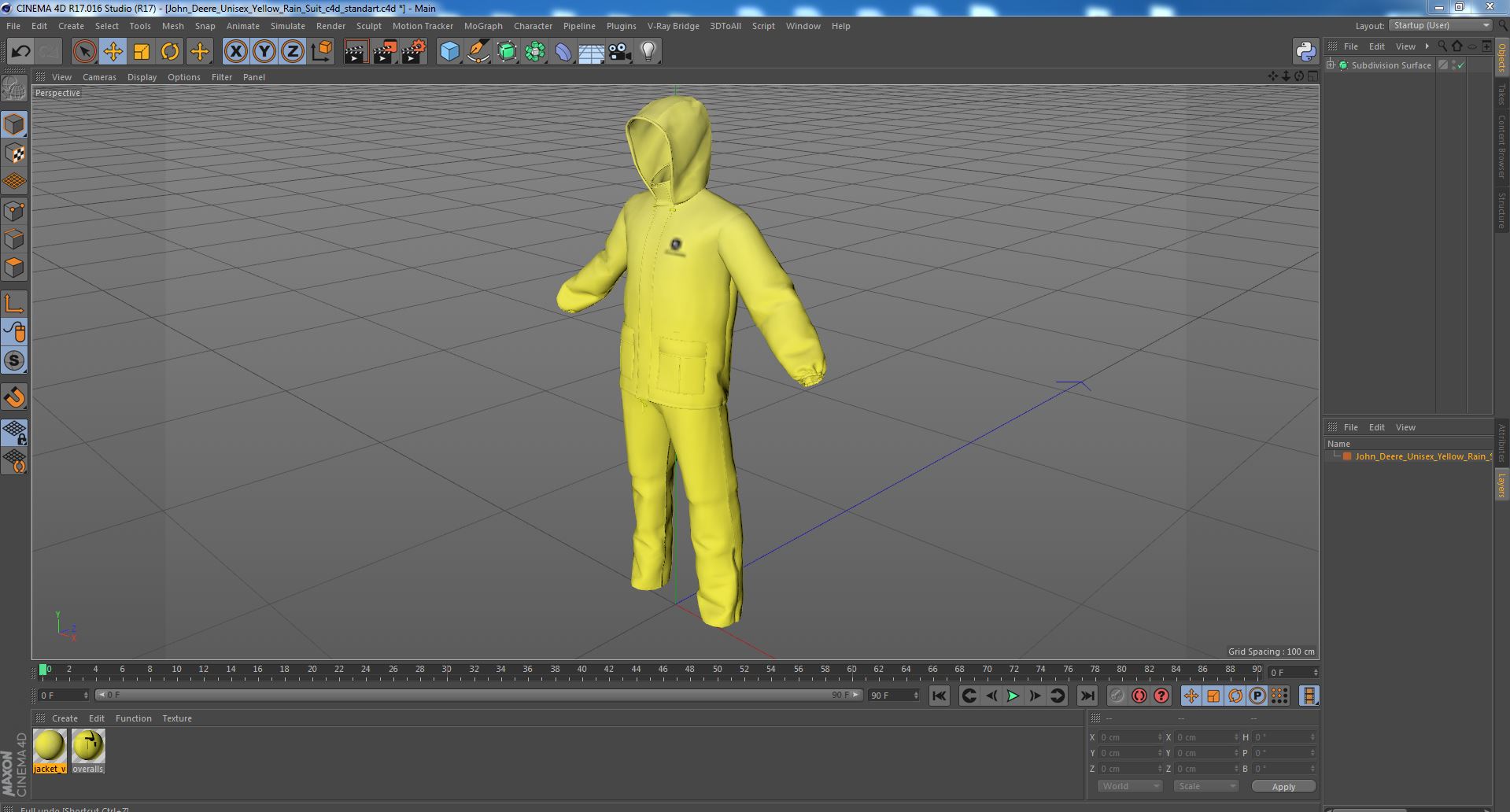 John Deere Unisex Yellow Rain Suit 3D model