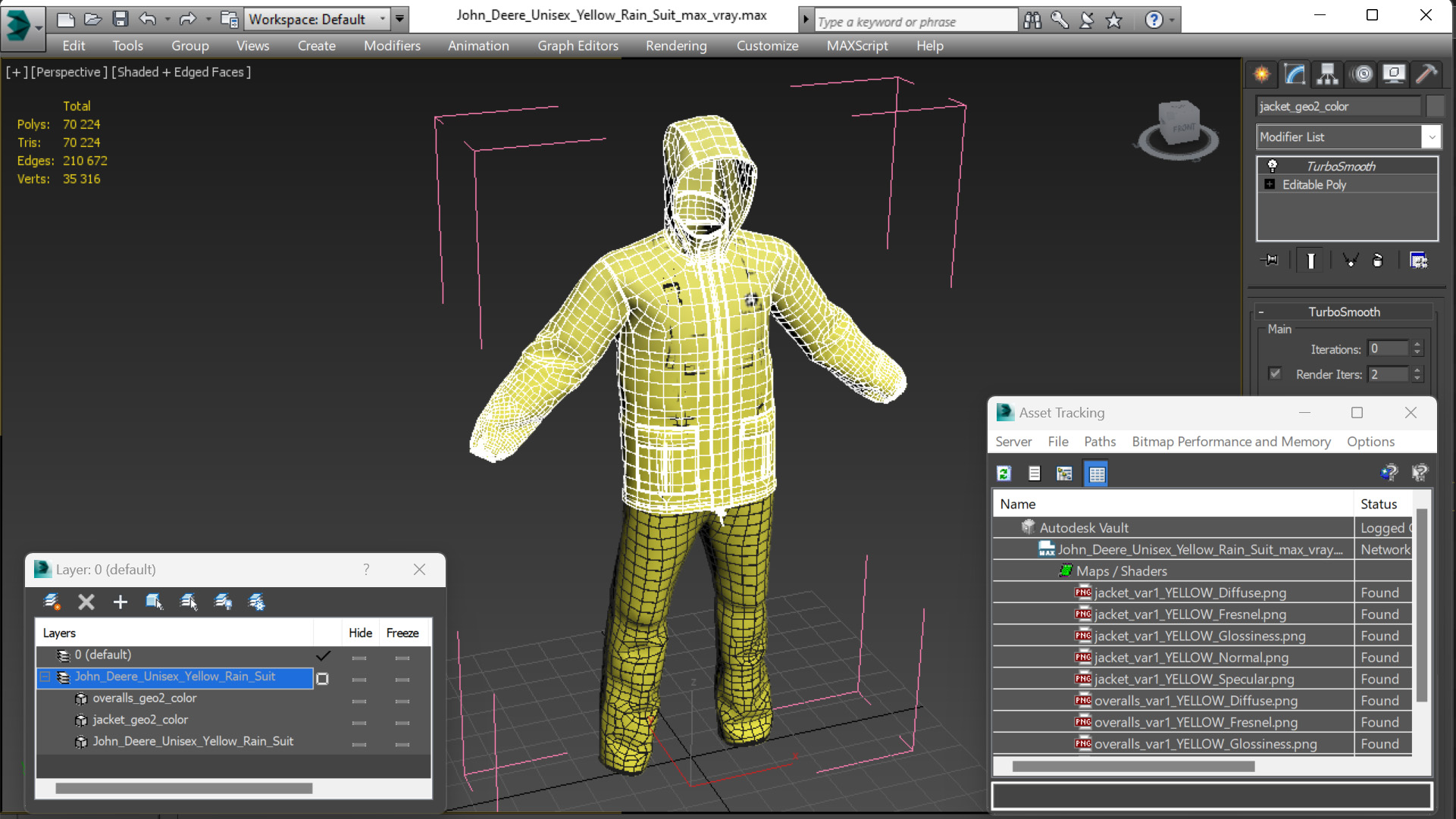 John Deere Unisex Yellow Rain Suit 3D model