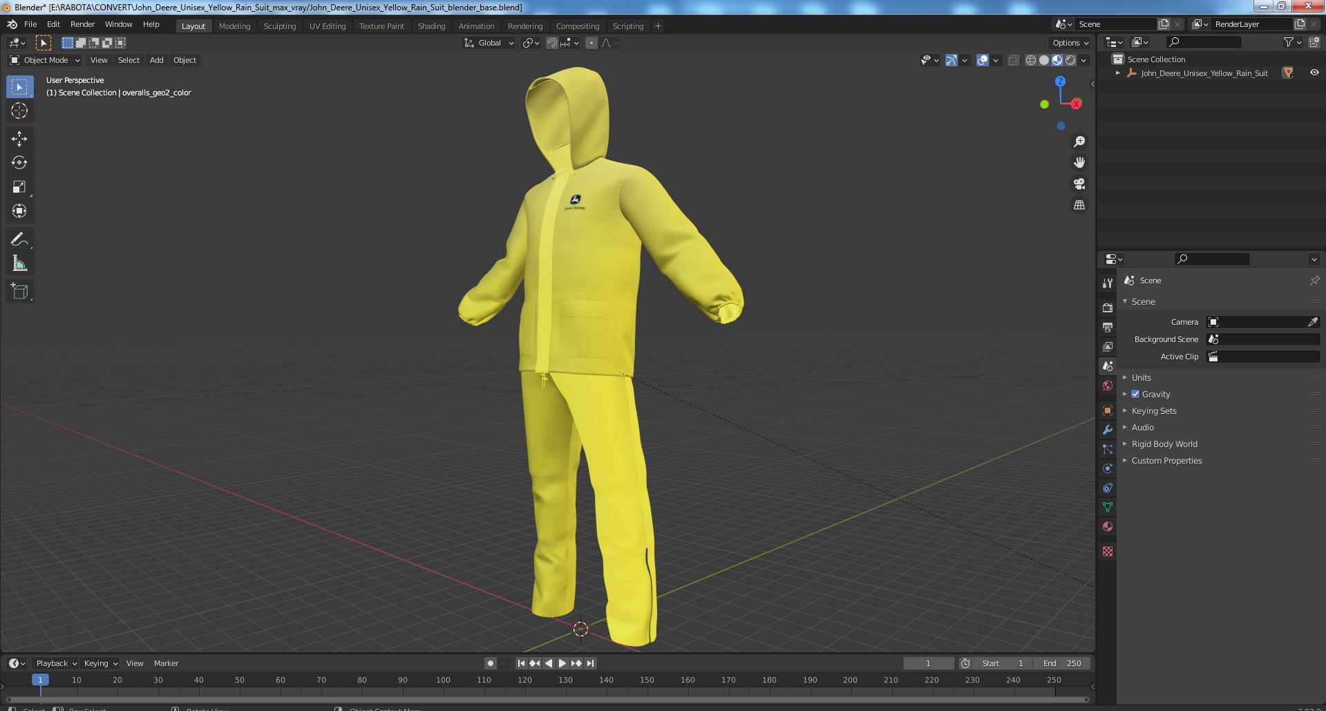 John Deere Unisex Yellow Rain Suit 3D model