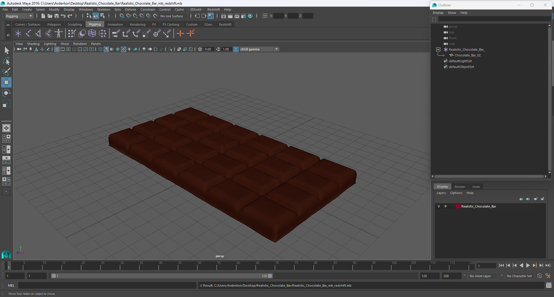3D Realistic Chocolate Bar model