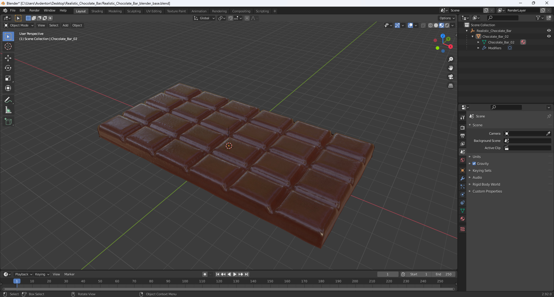 3D Realistic Chocolate Bar model