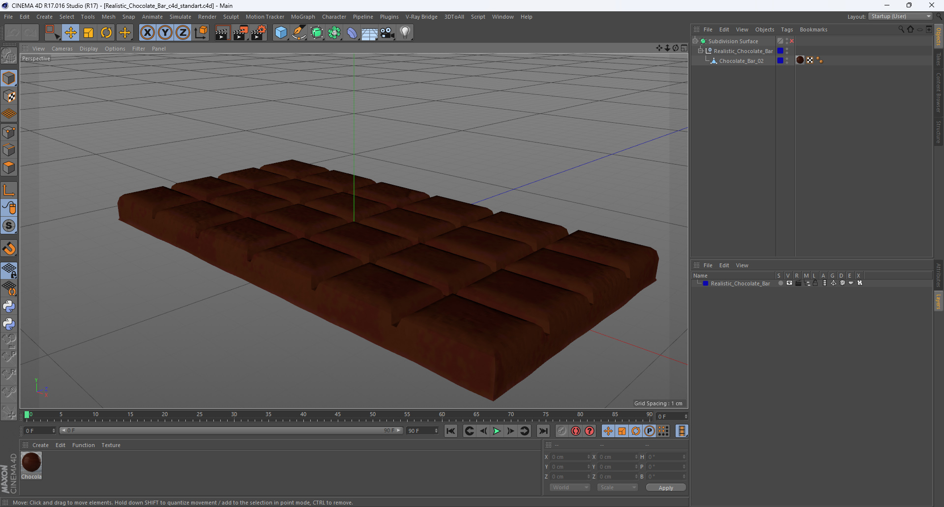 3D Realistic Chocolate Bar model