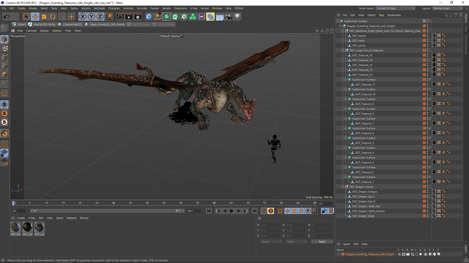 Dragon Guarding Treasures with Knight 3D