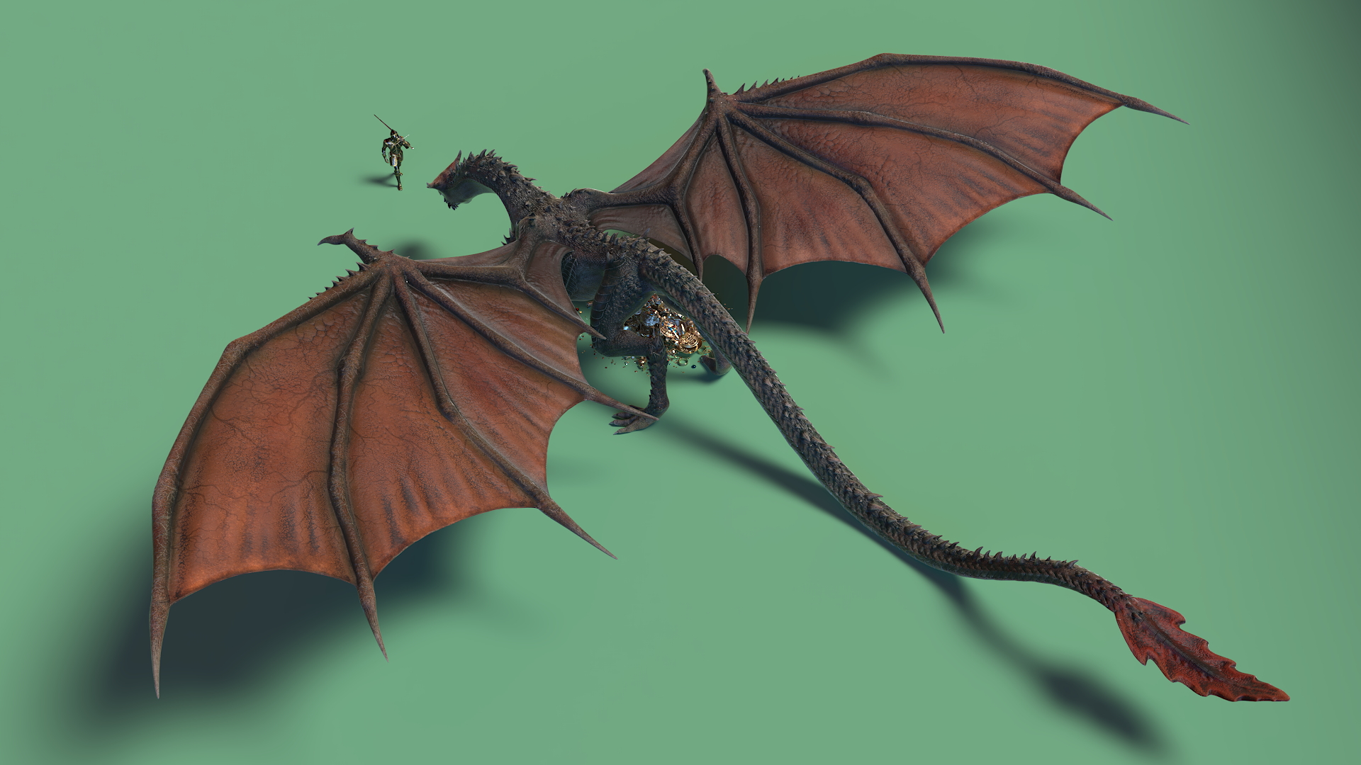 Dragon Guarding Treasures with Knight 3D