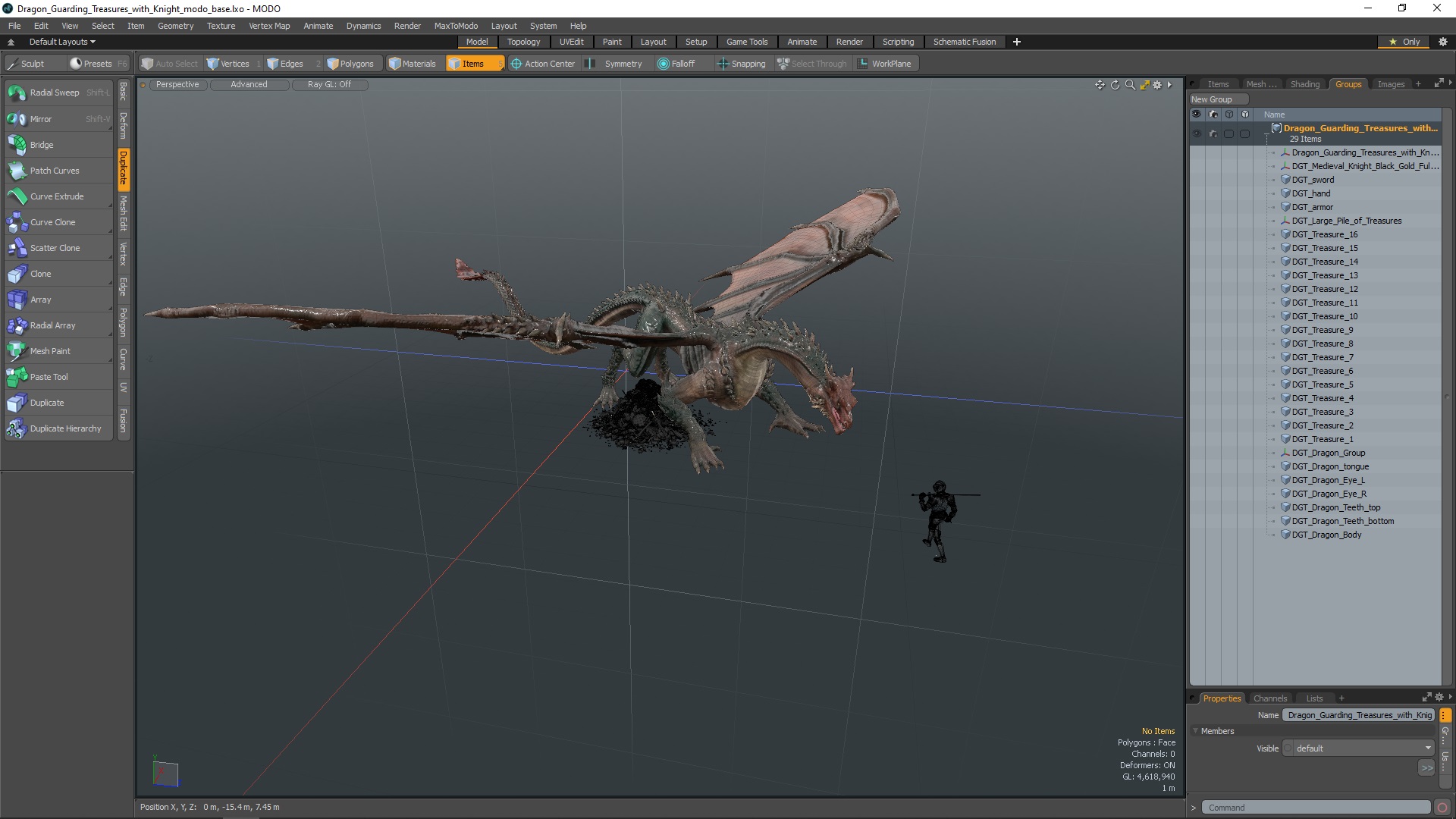 Dragon Guarding Treasures with Knight 3D