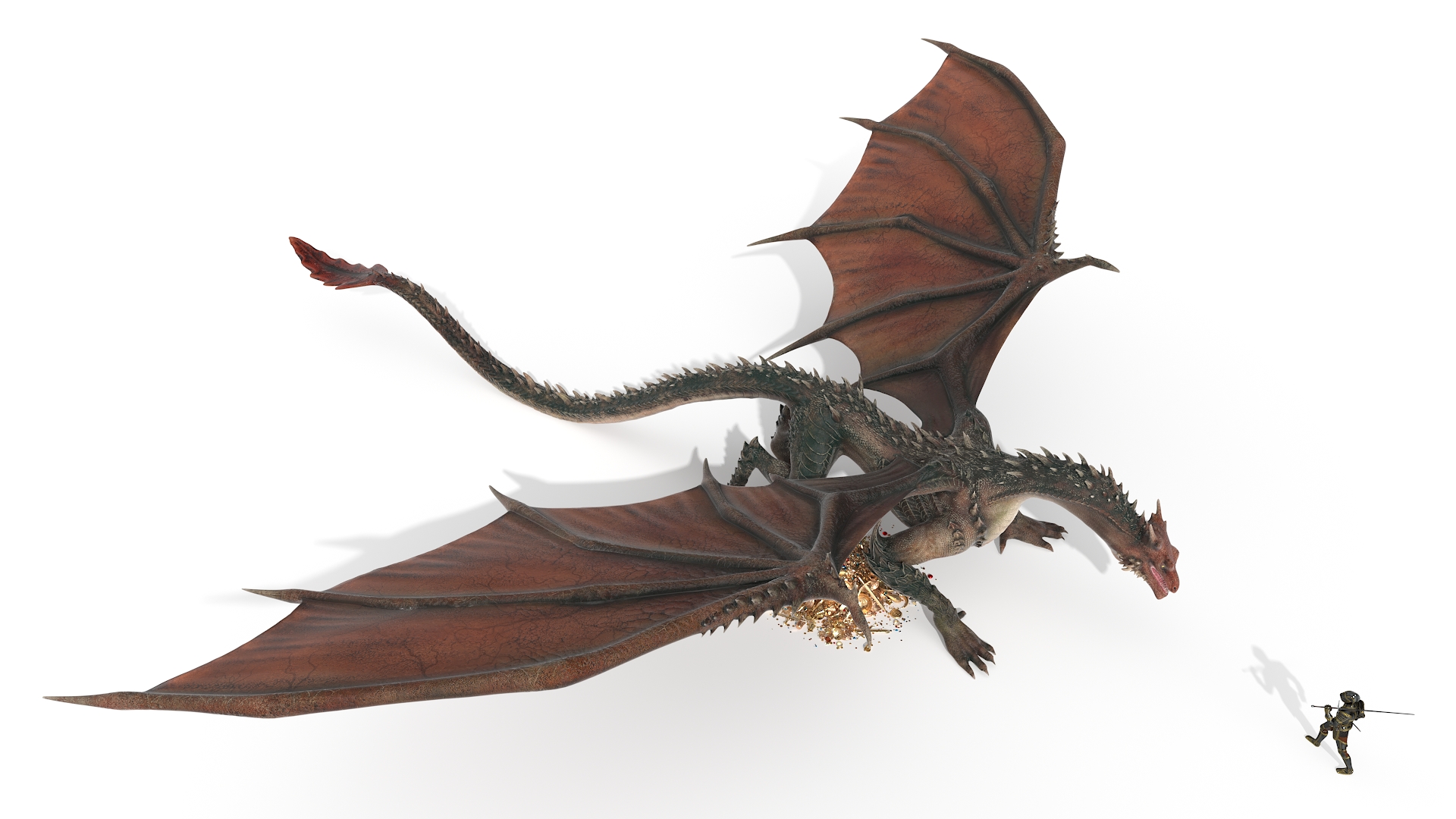 Dragon Guarding Treasures with Knight 3D