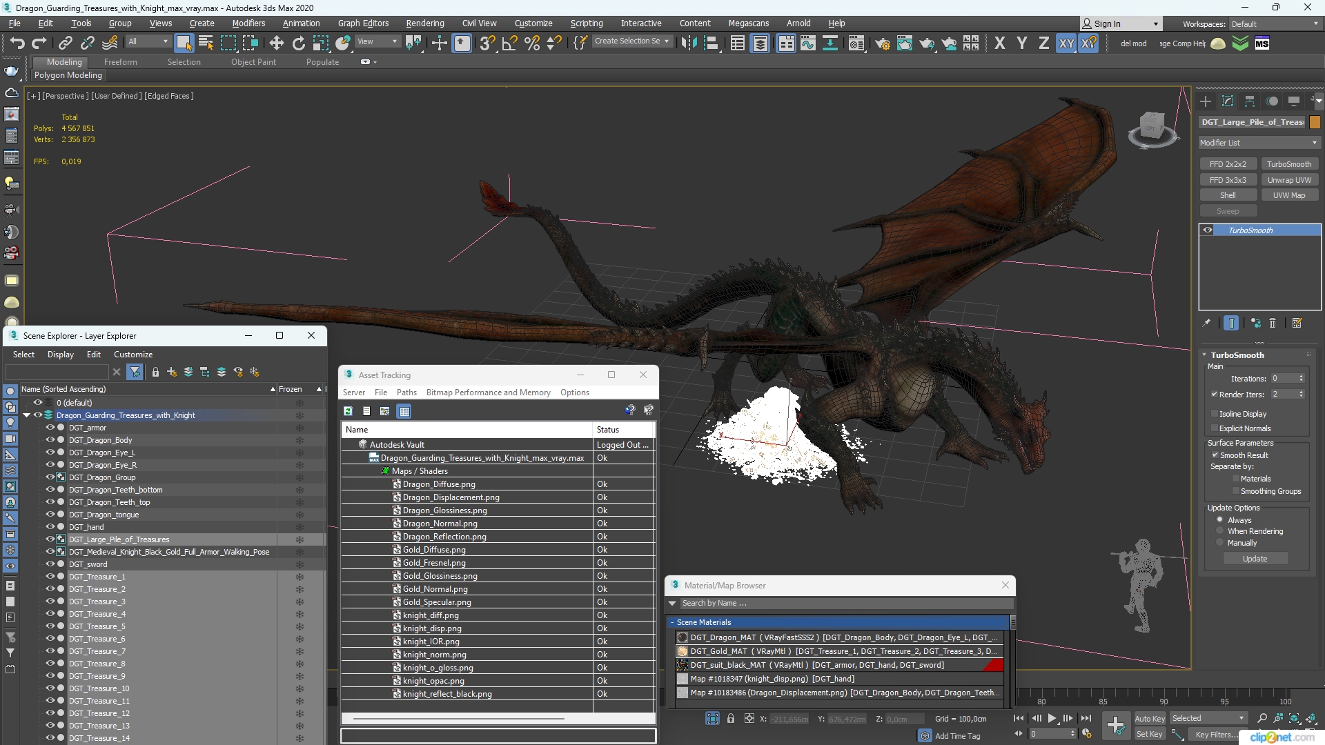 Dragon Guarding Treasures with Knight 3D