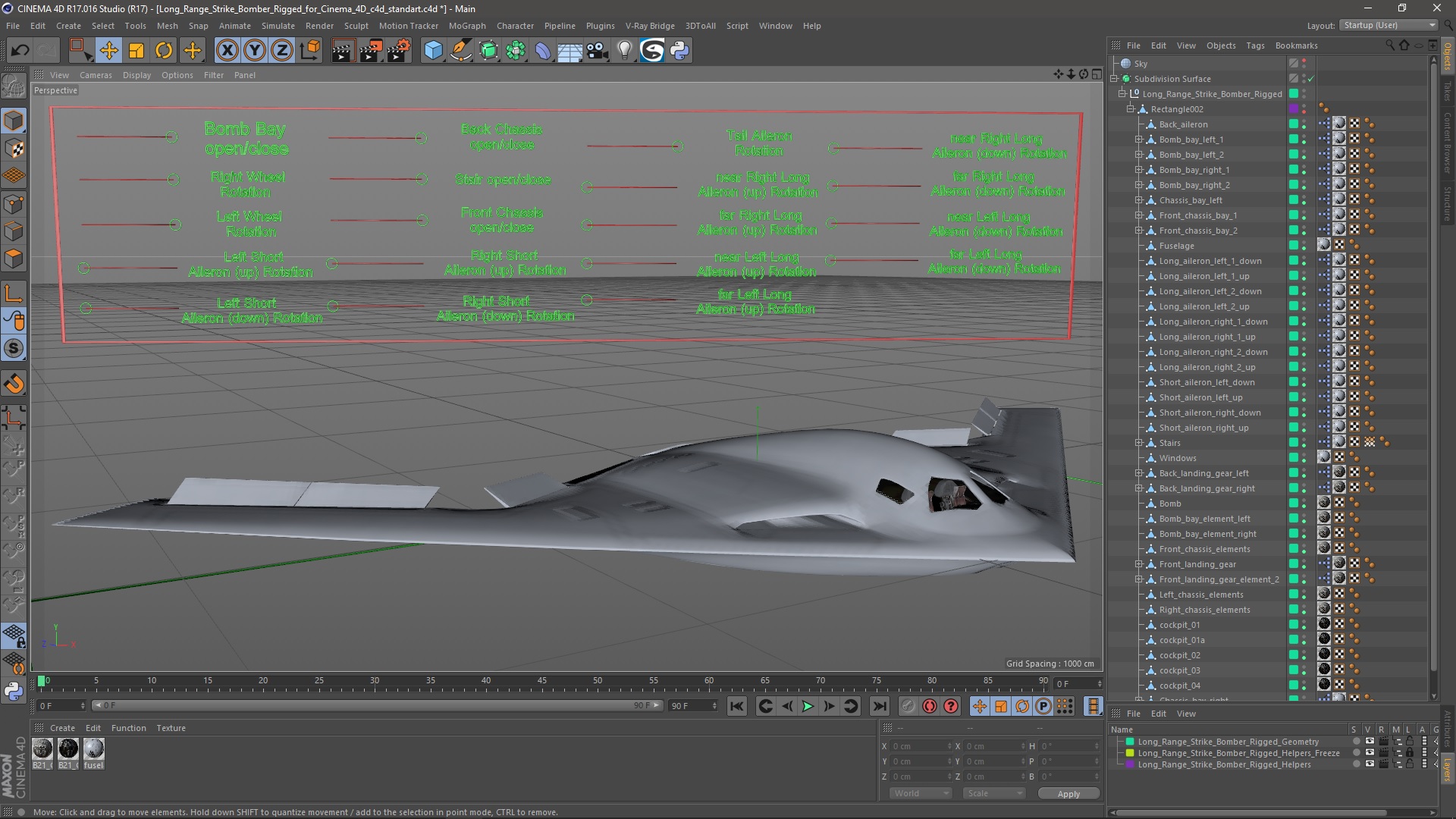3D model Long Range Strike Bomber Rigged for Cinema 4D