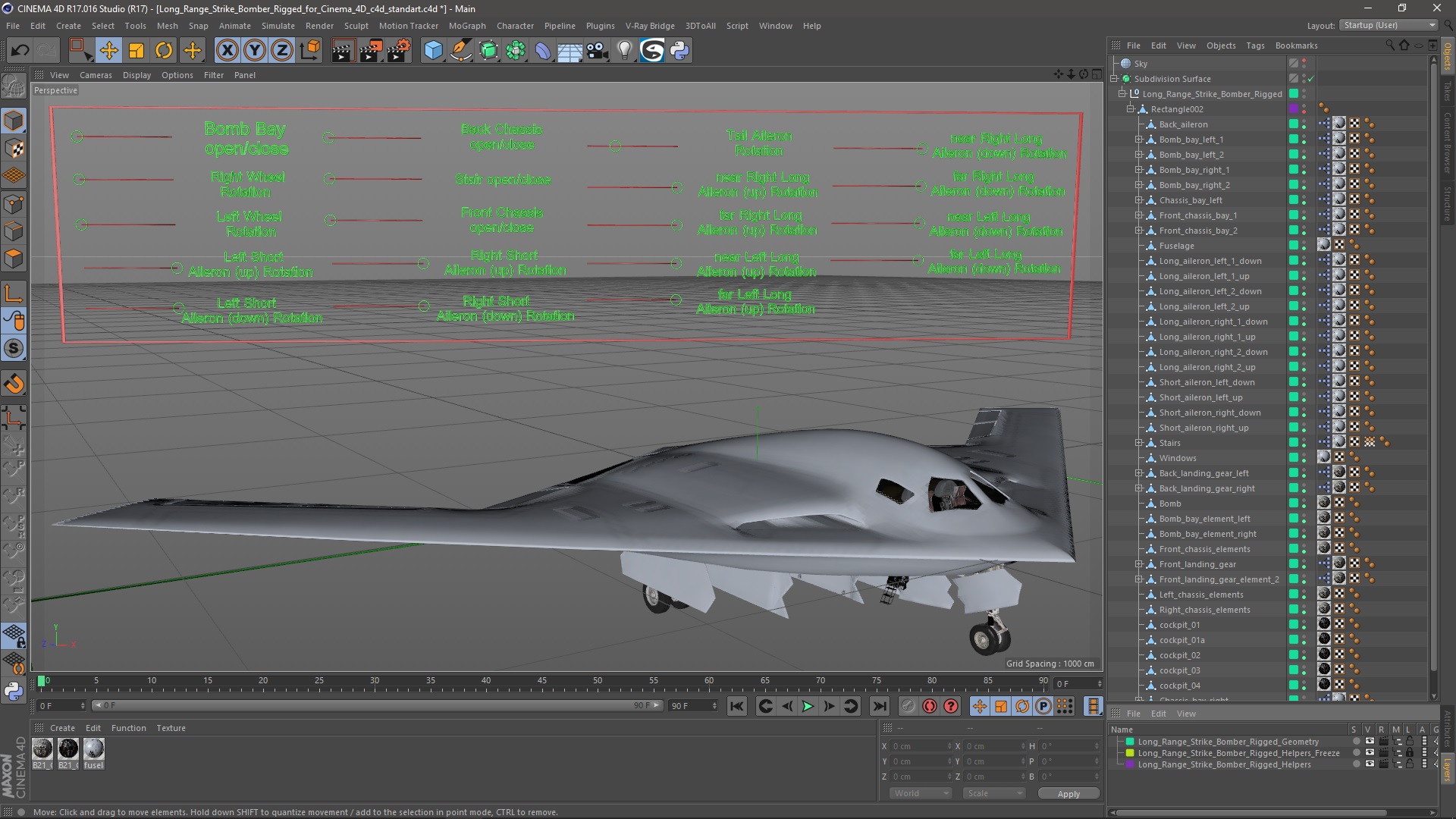 3D model Long Range Strike Bomber Rigged for Cinema 4D