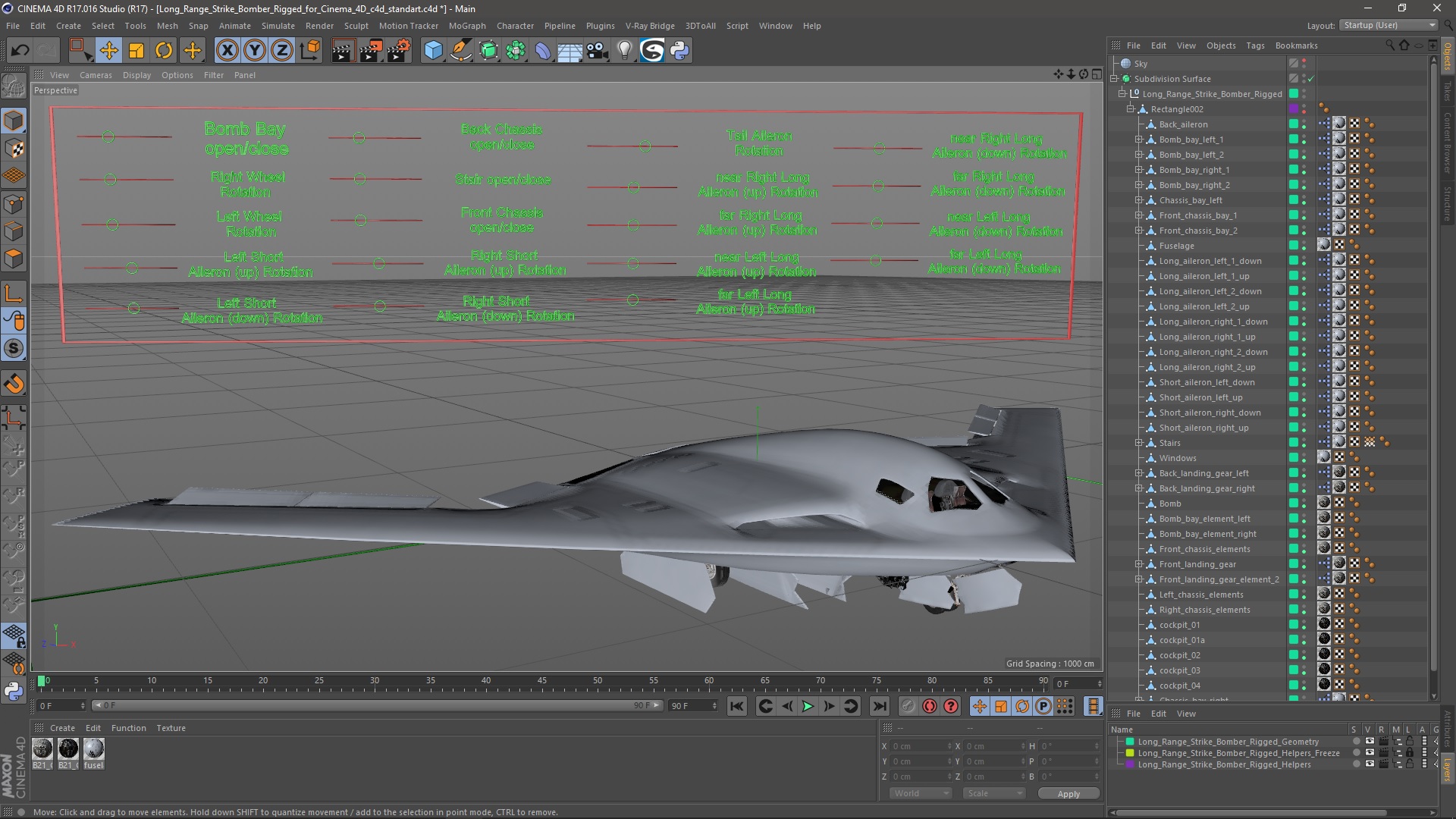 3D model Long Range Strike Bomber Rigged for Cinema 4D