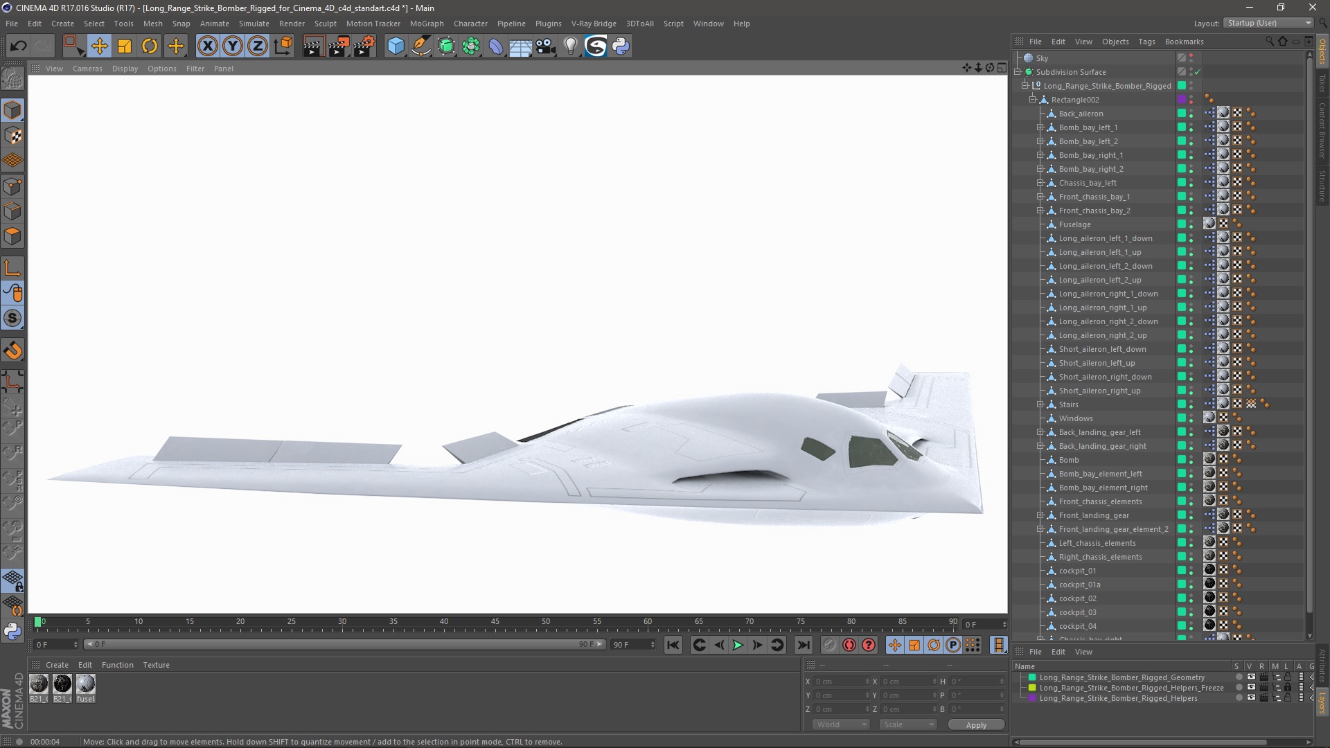 3D model Long Range Strike Bomber Rigged for Cinema 4D