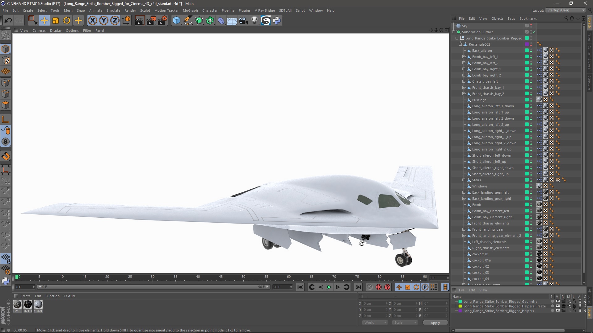 3D model Long Range Strike Bomber Rigged for Cinema 4D