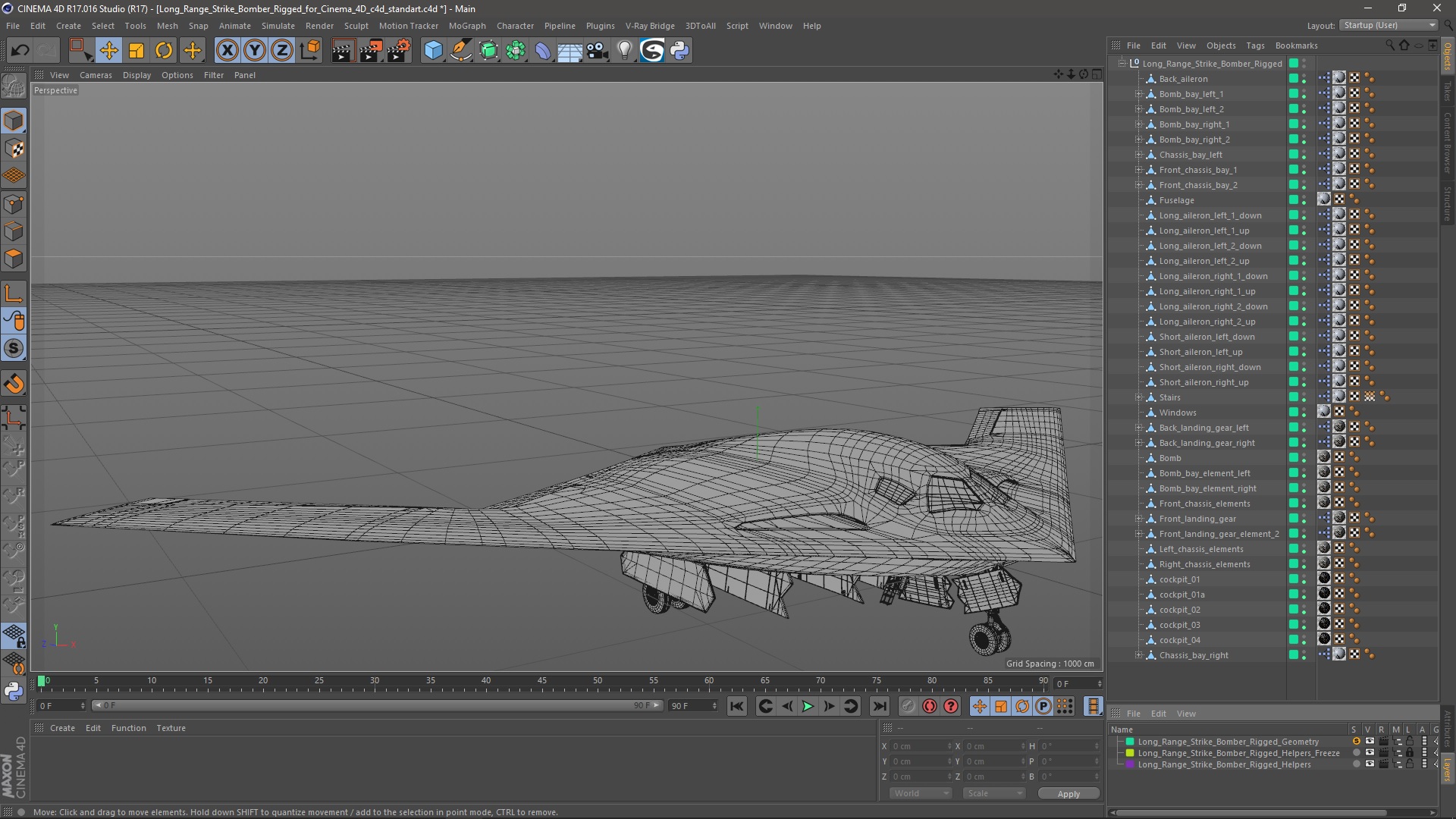 3D model Long Range Strike Bomber Rigged for Cinema 4D