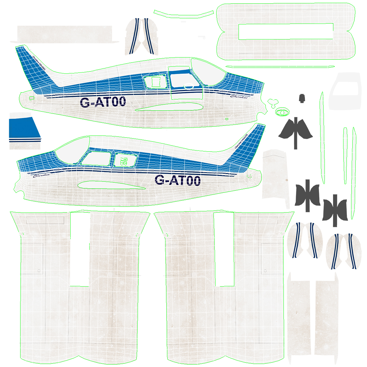 Personal Seaplane Aircraft Piper PA-28 Cherokee Rigged 3D model