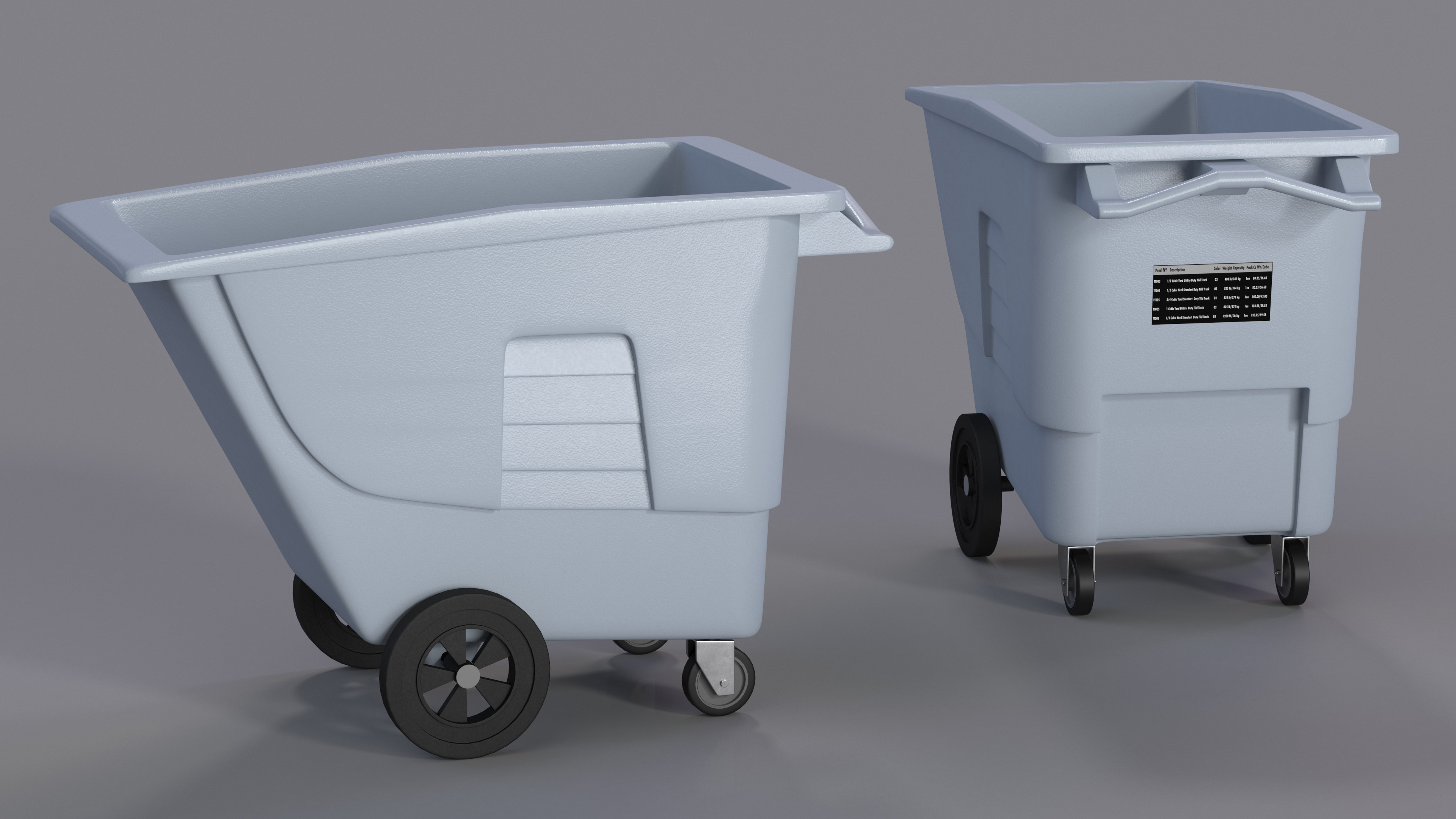 3D Grey Trash Can with Wheels