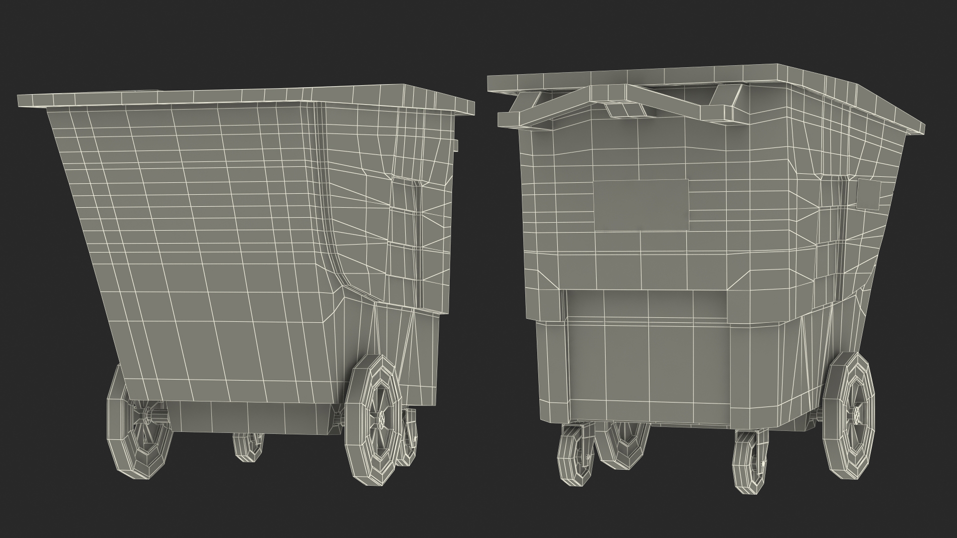 3D Grey Trash Can with Wheels