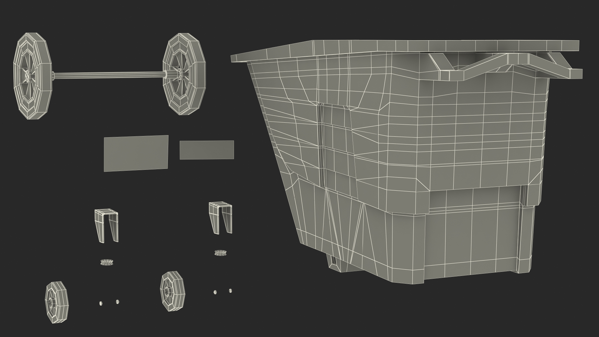 3D Grey Trash Can with Wheels