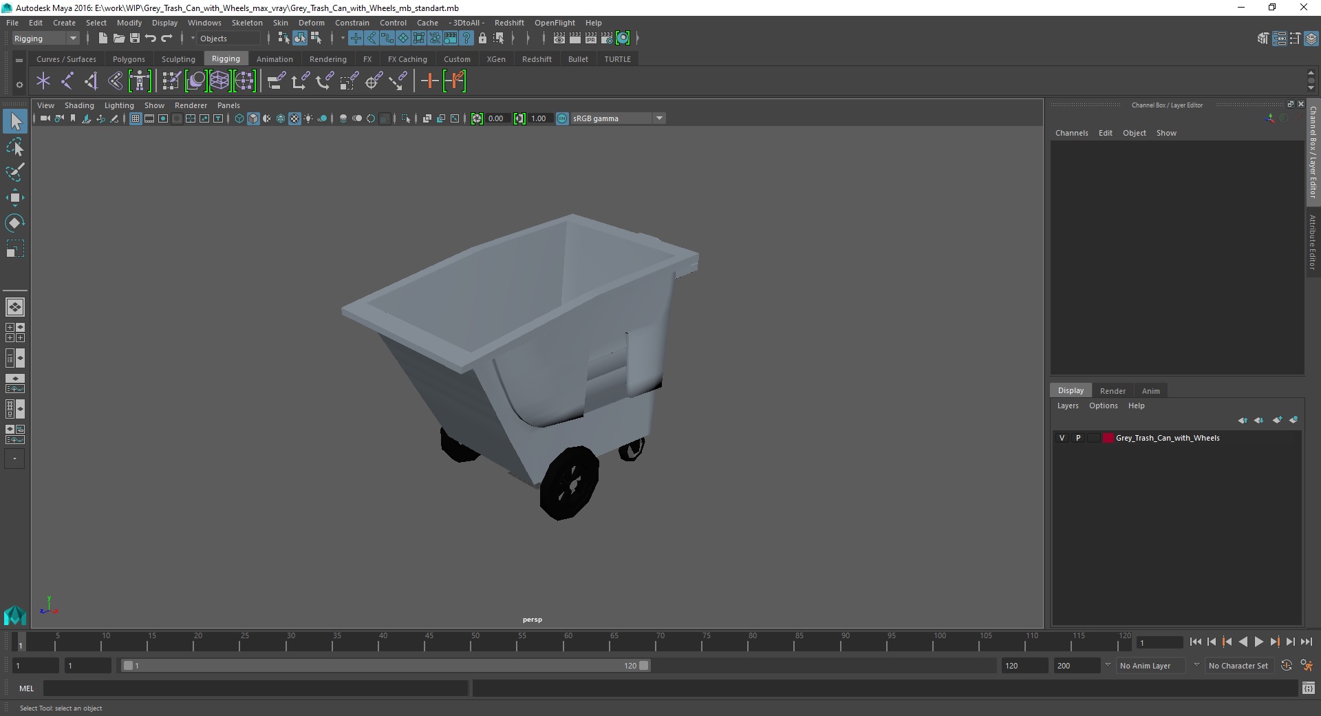 3D Grey Trash Can with Wheels