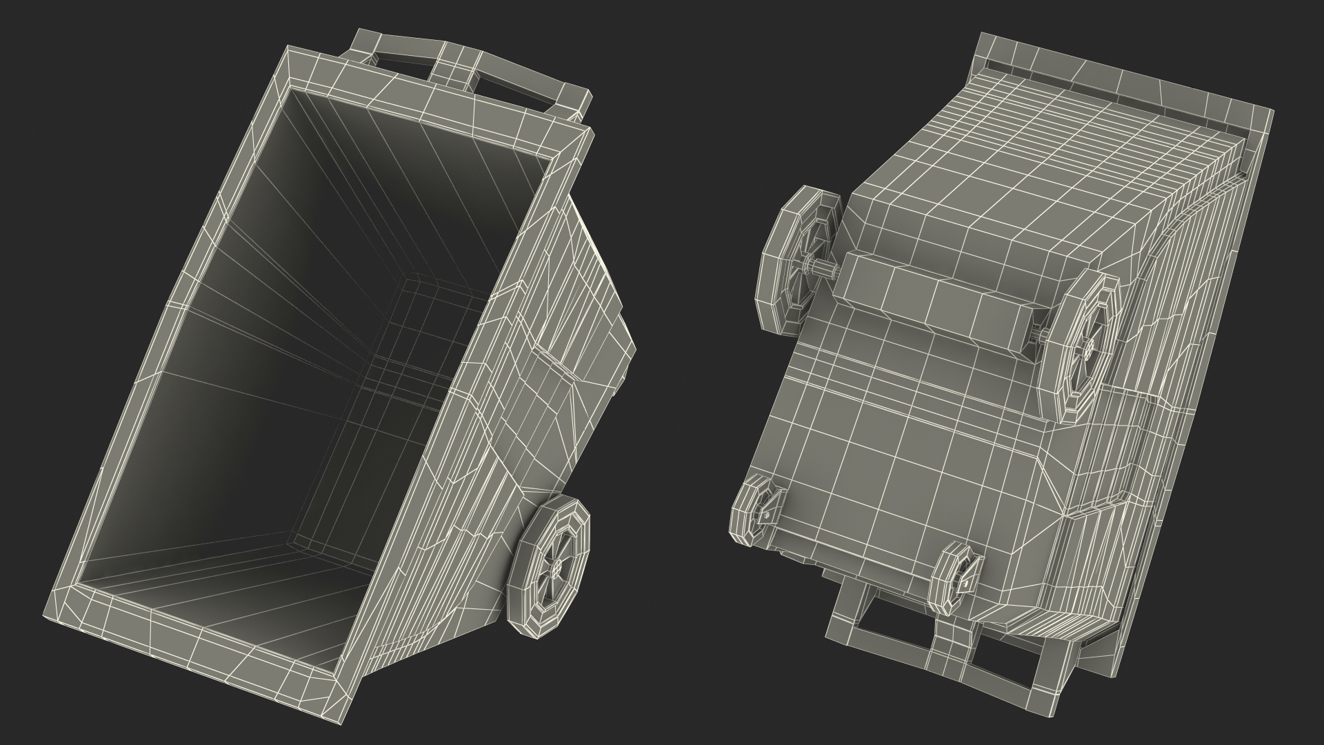 3D Grey Trash Can with Wheels