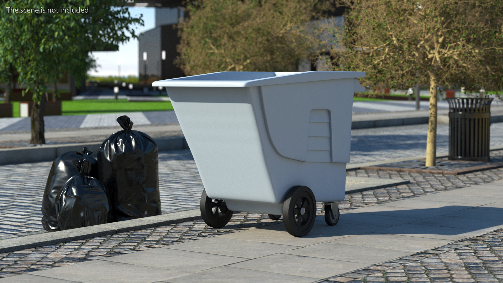 3D Grey Trash Can with Wheels