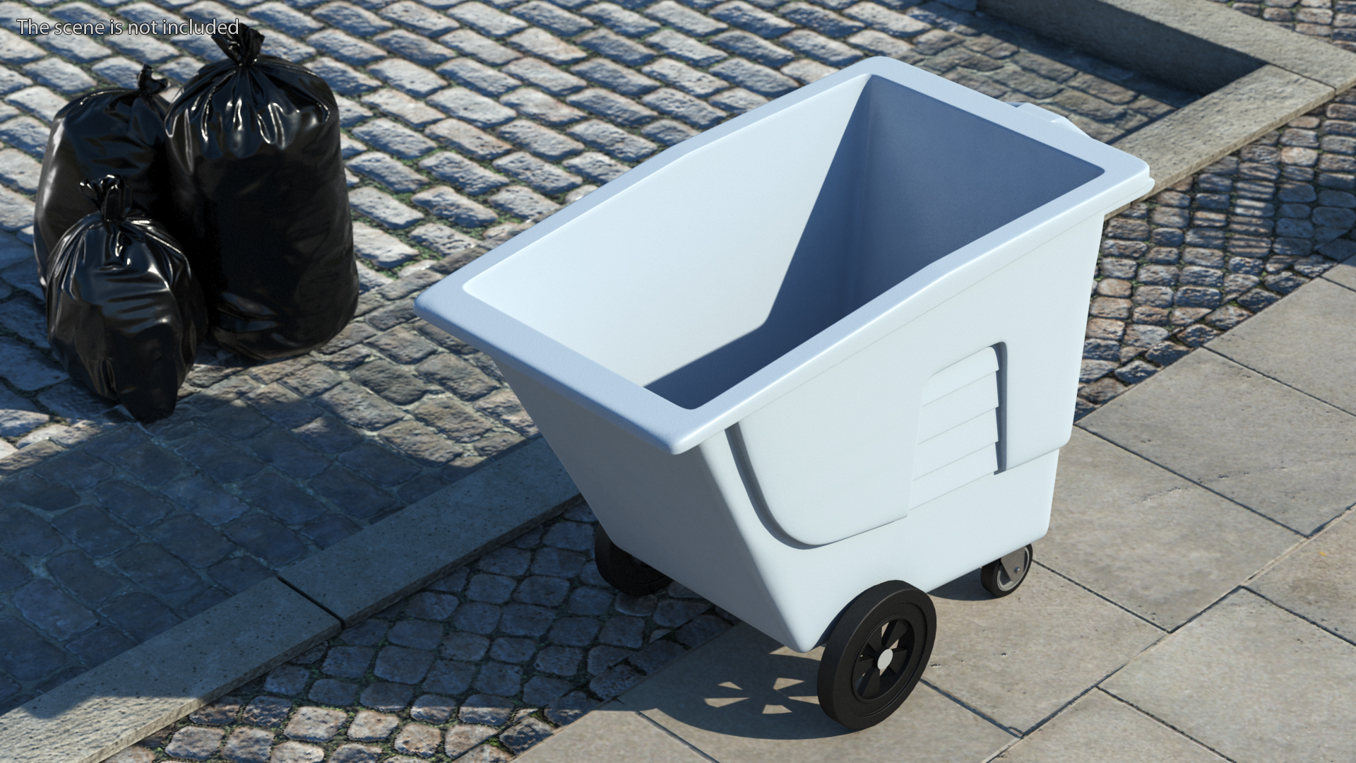 3D Grey Trash Can with Wheels