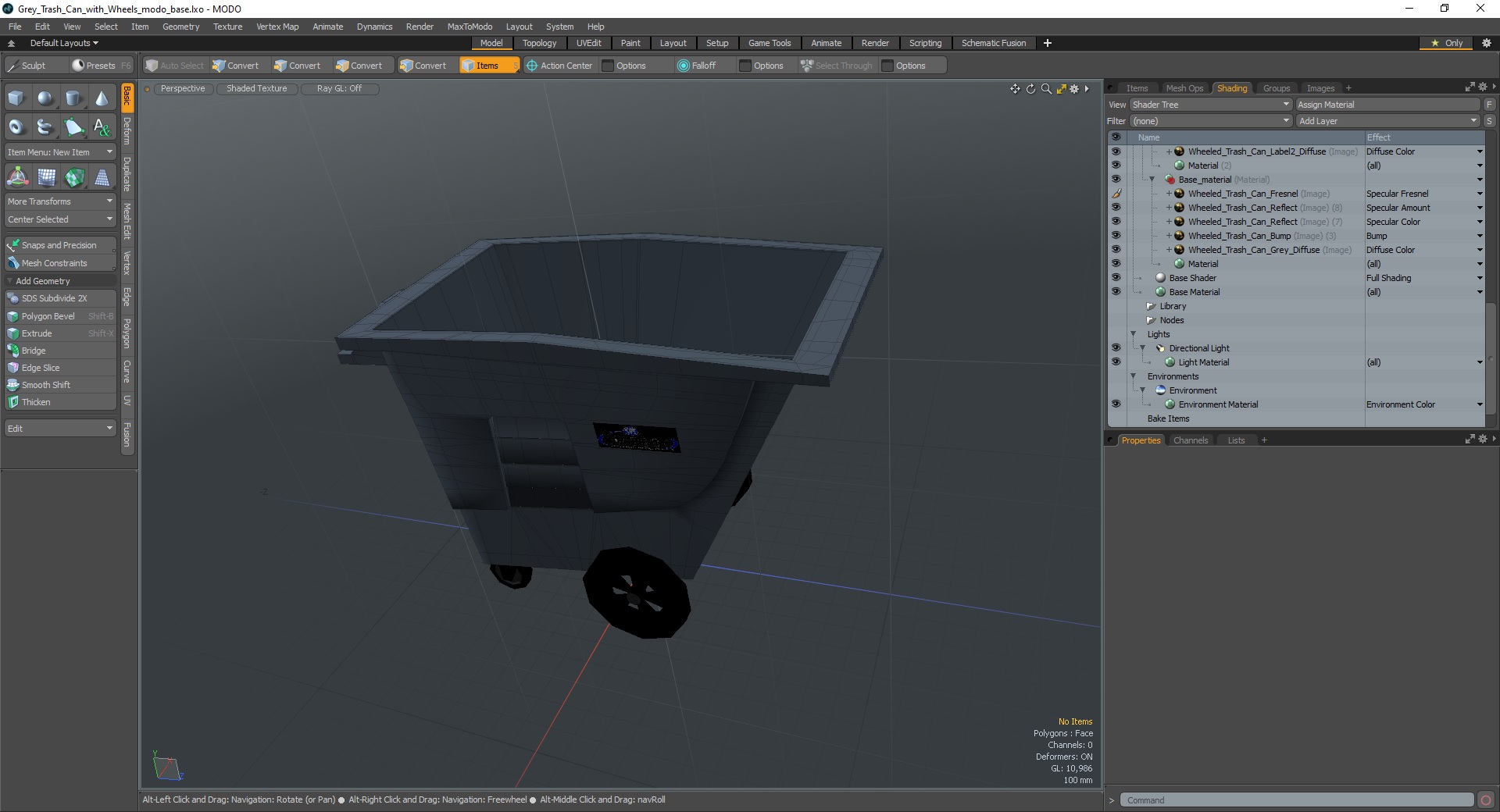 3D Grey Trash Can with Wheels