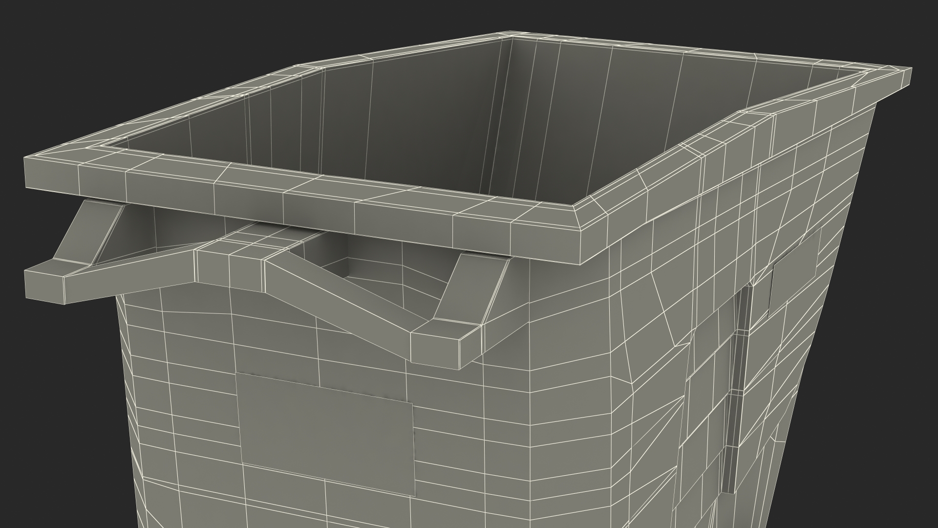 3D Grey Trash Can with Wheels